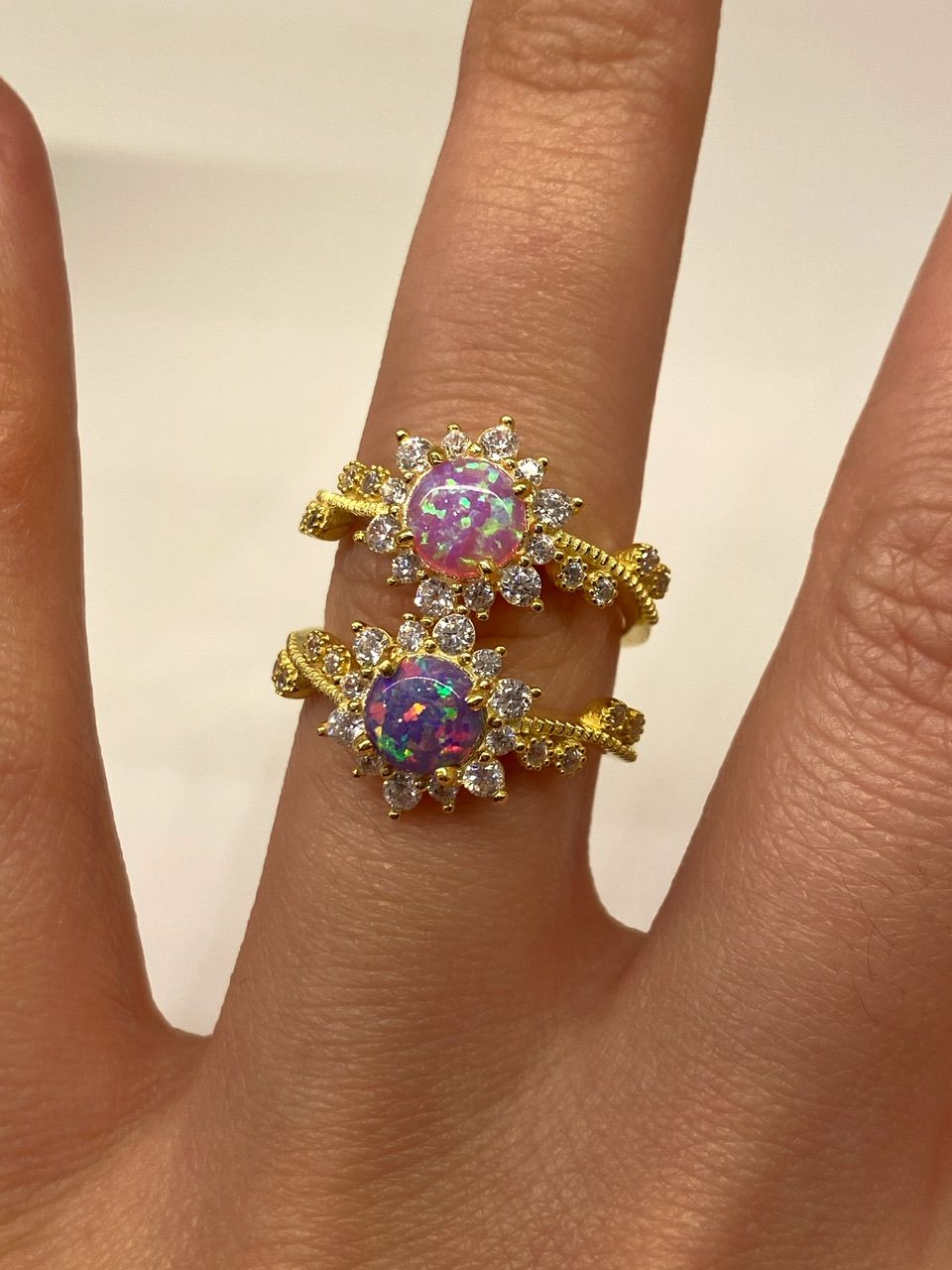 925 Gümüş | Renkli Opal ve Zirkon Taş Detaylı Güneş Yüzük