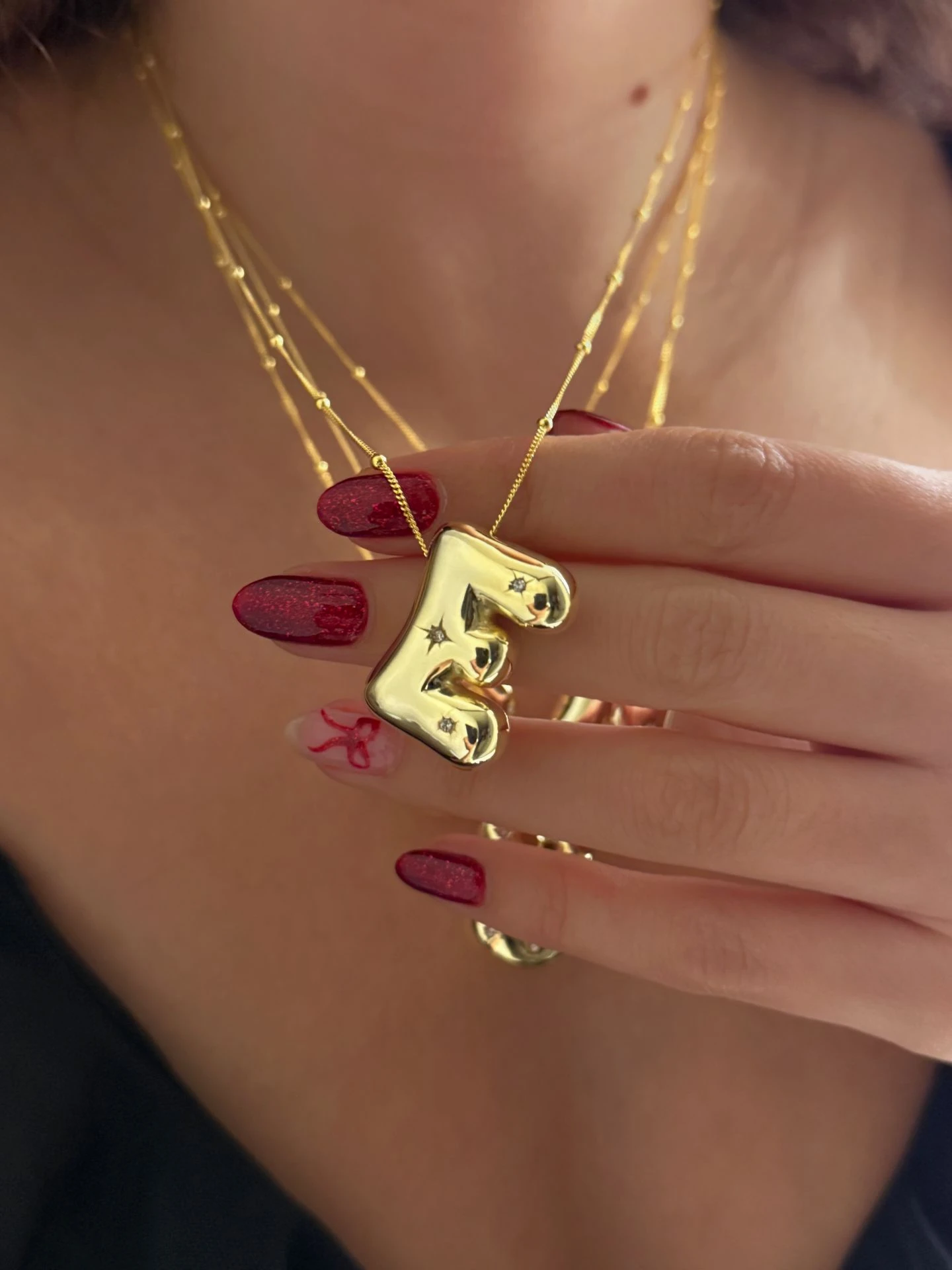 925 Gümüş | Yıldızlı Taş Detaylı 3 Boyutlu Balon Harf Kolye