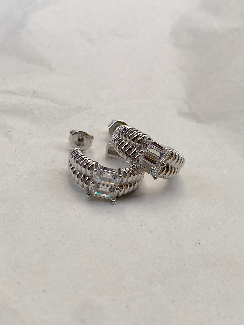 925 Gümüş | Baget Taşlı 2'li Burgu Küpe