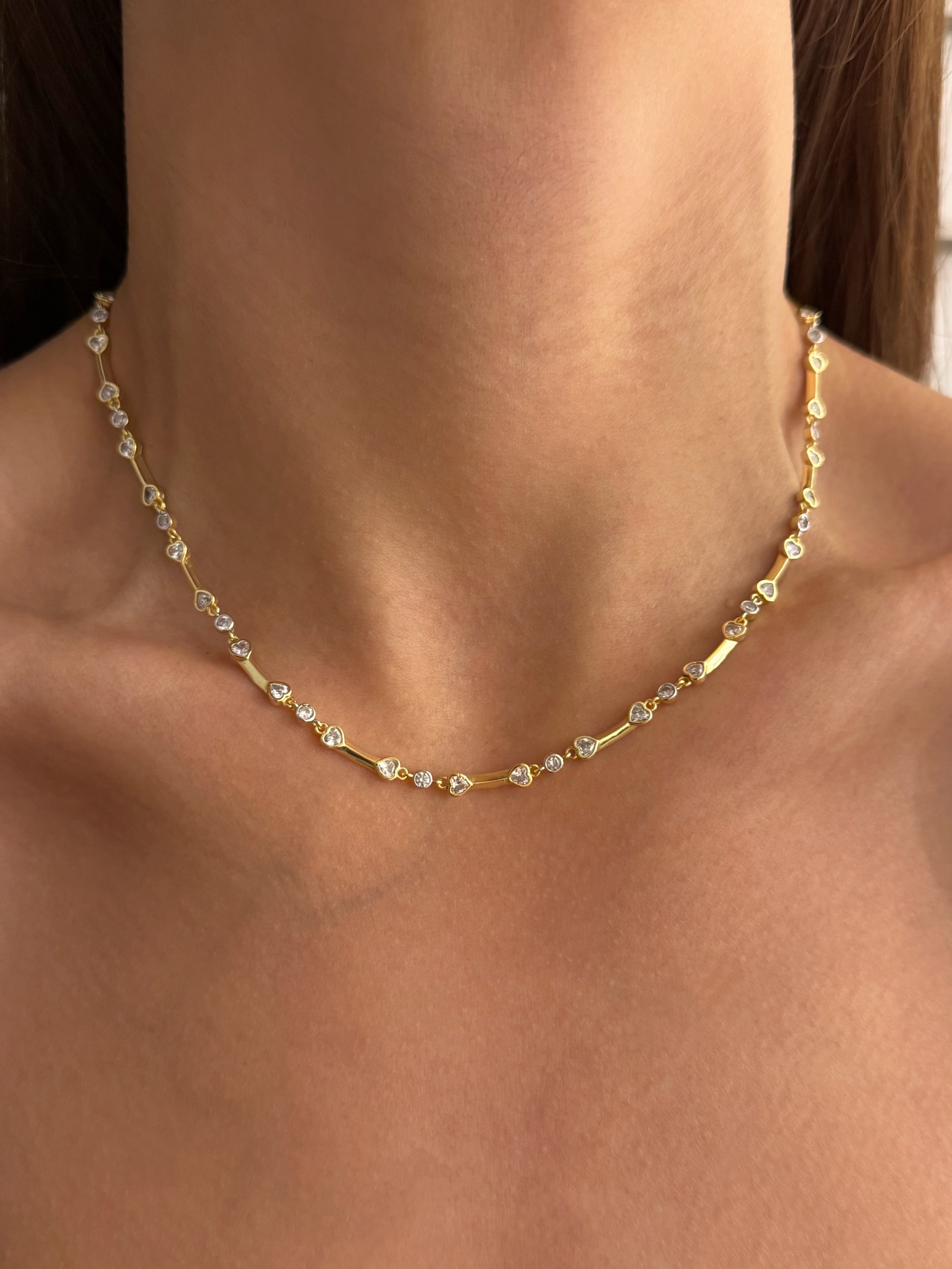 925 Gümüş | Kalp Detaylı Bar Zincirli Kolye