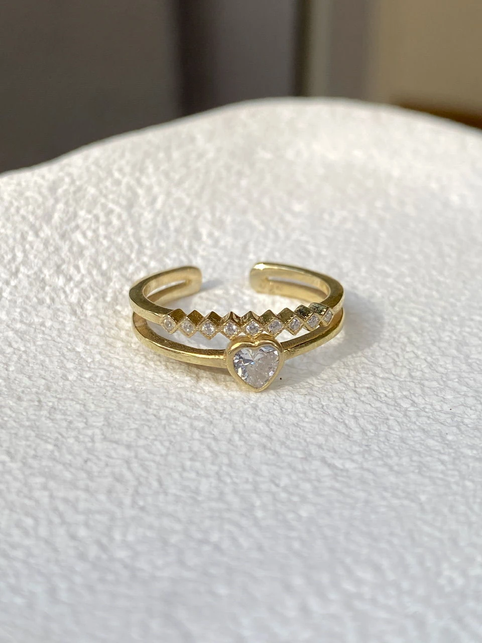 925 Gümüş | 2 Şeritli Kalpli Yüzük