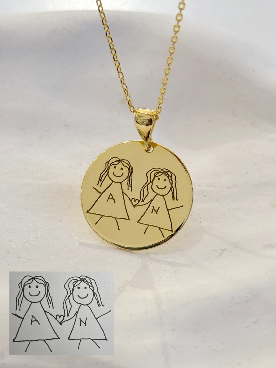 925 Gümüş | Unisex Kendi El Yazın ile İstediğini Yazdır - Fotoğraf Çizdir Yuvarlak Plaka Kolye