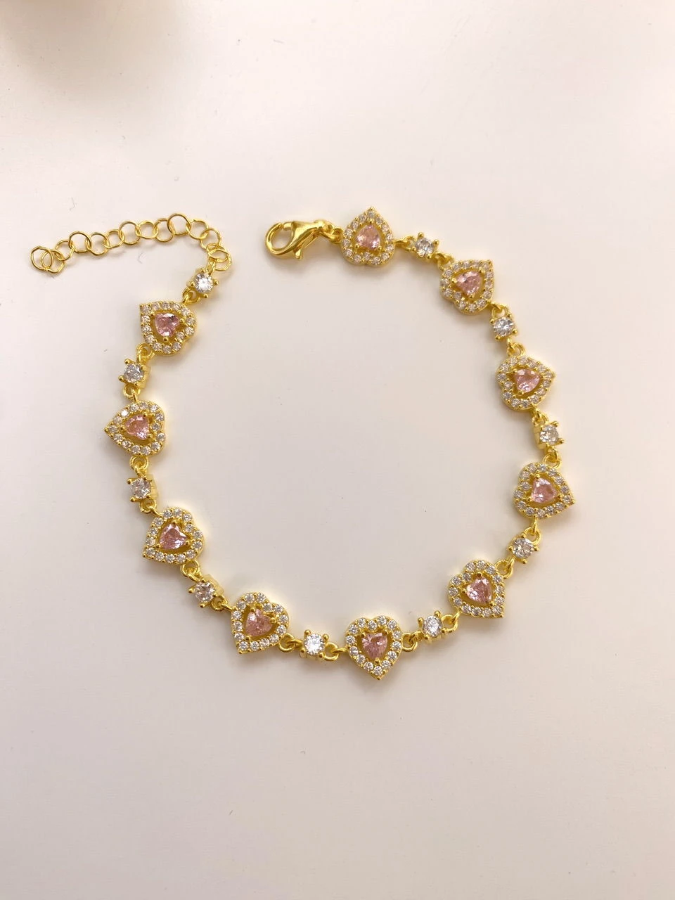 925 Gümüş | Pink Heart Zirkon Taşlı Bileklik