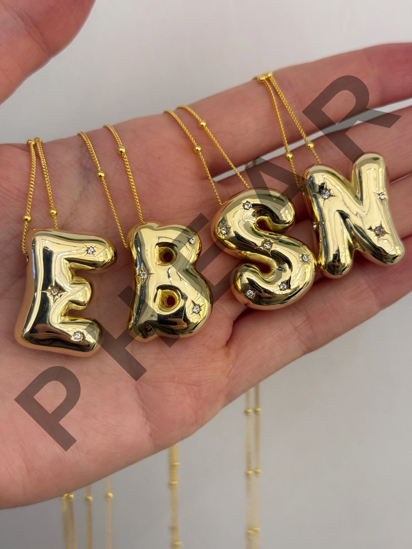 925 Gümüş | Yıldızlı Taş Detaylı 3 Boyutlu Balon Harf Kolye