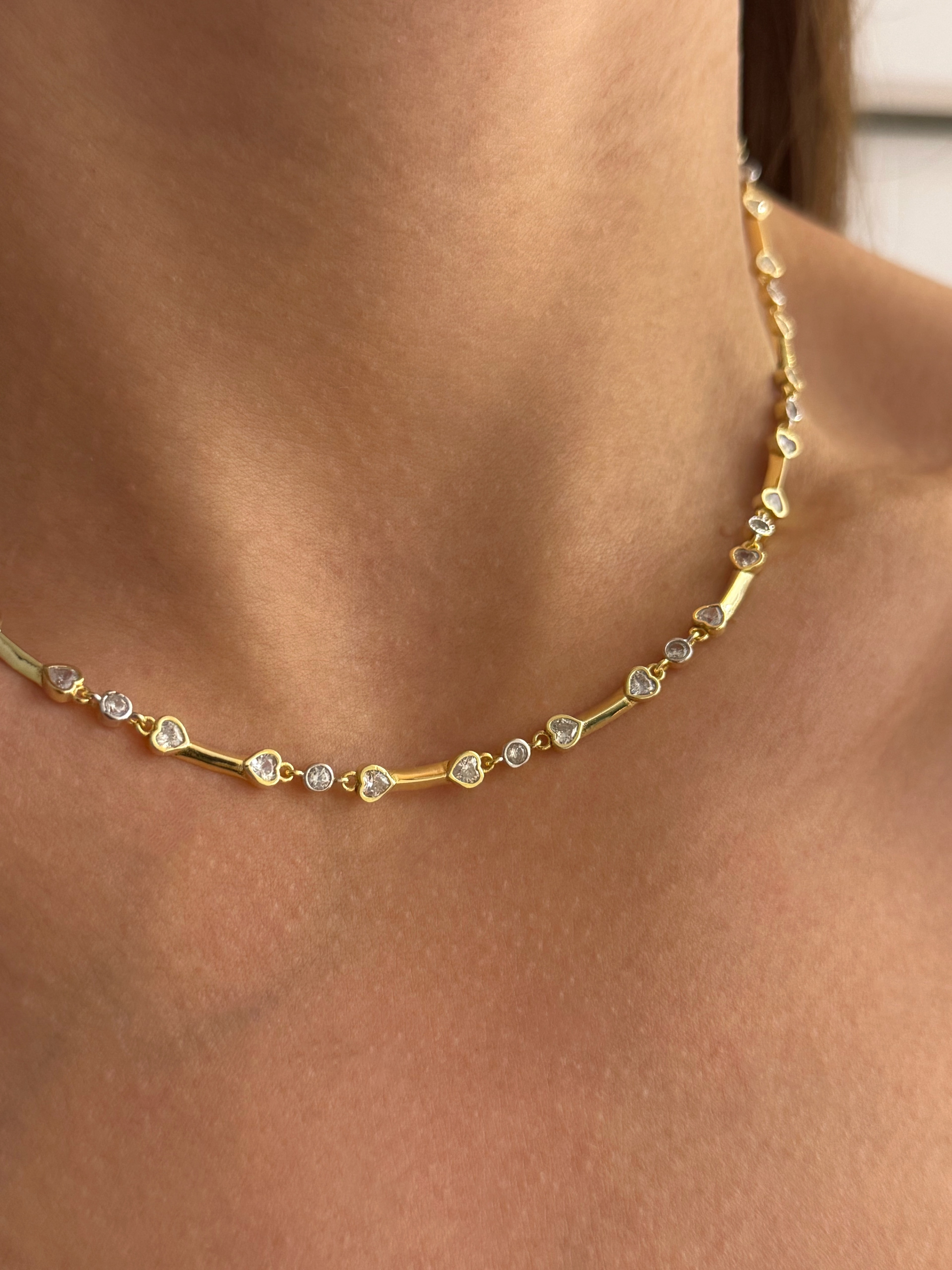 925 Gümüş | Kalp Detaylı Bar Zincirli Kolye