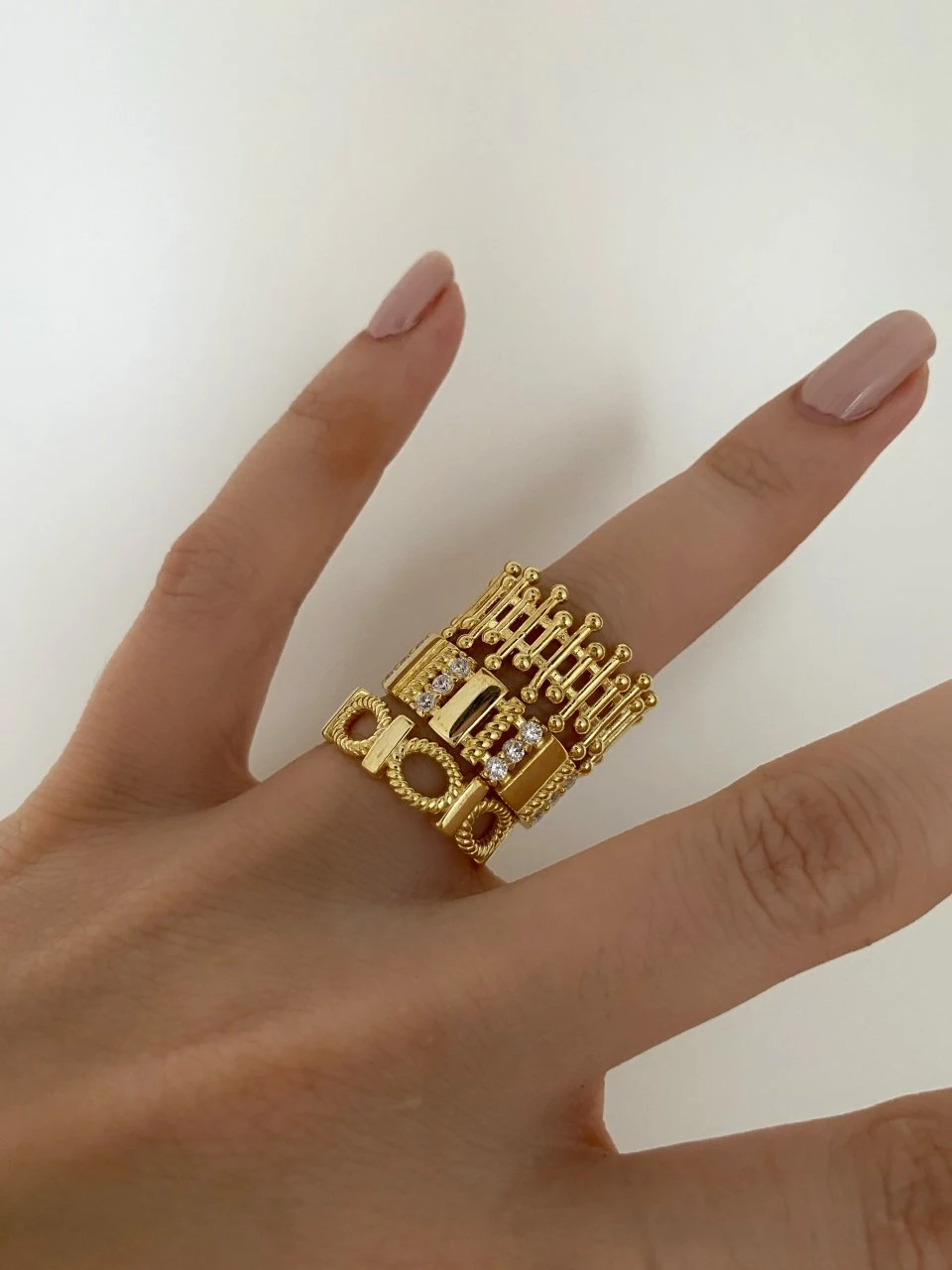 925 Gümüş | Taşlı Vintage Şerit Yüzük