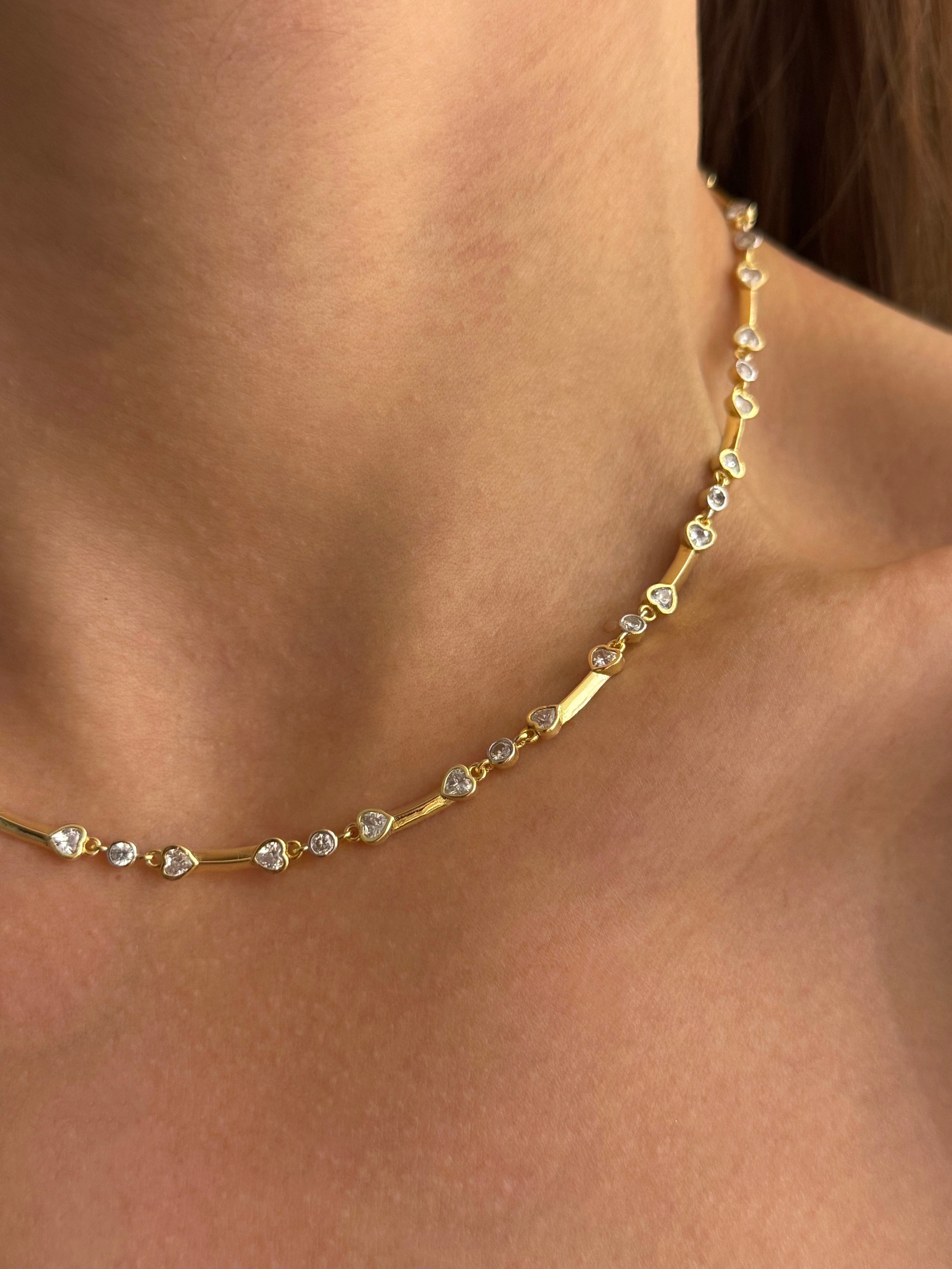 925 Gümüş | Kalp Detaylı Bar Zincirli Kolye