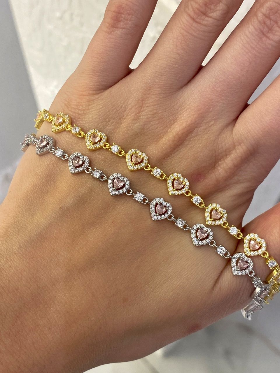 925 Gümüş | Pink Heart Zirkon Taşlı Bileklik