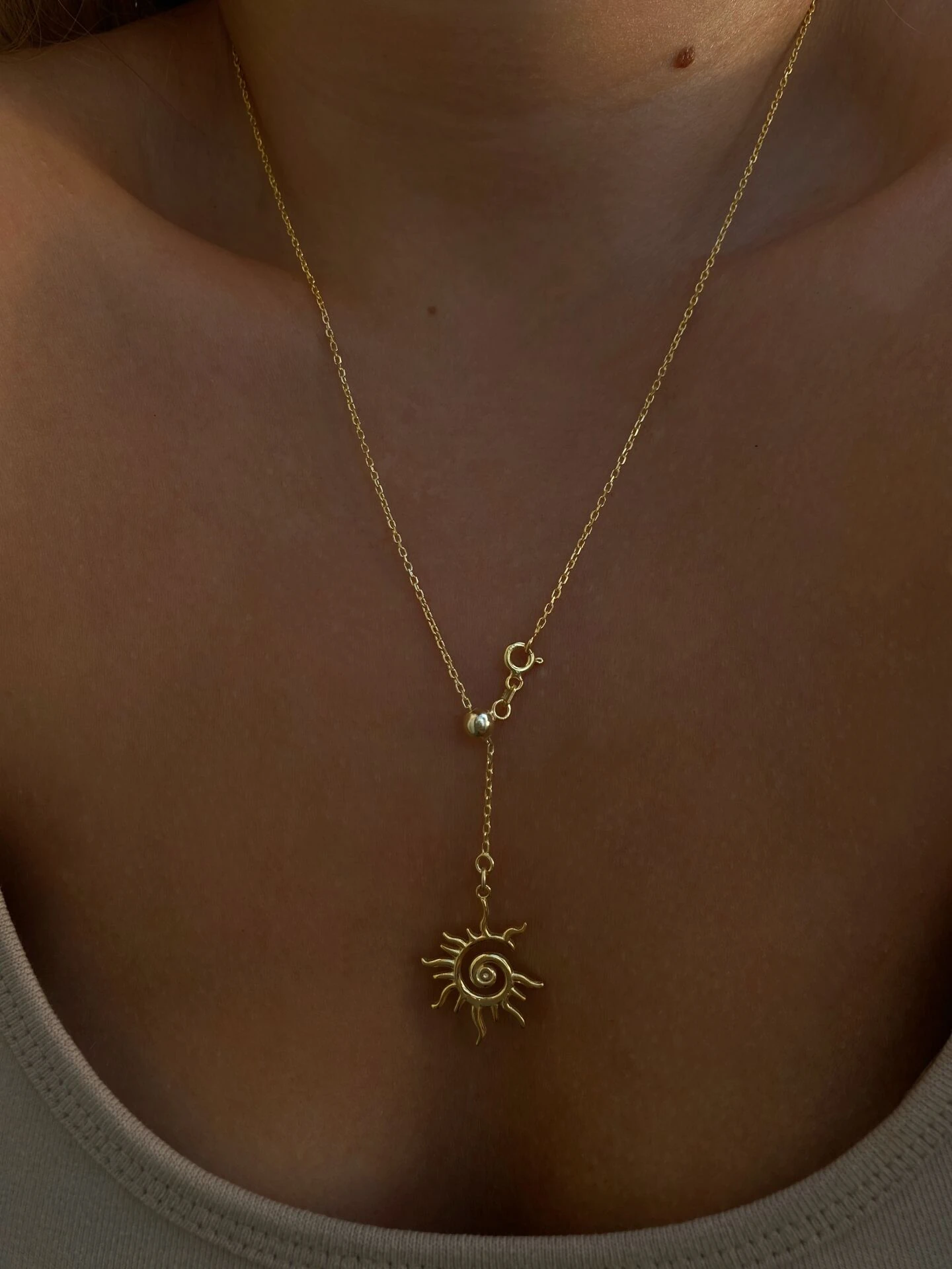 925 Gümüş | Güneş Figürlü Ayarlanabilir Asansör Zincir Kolye (İnce Zincir)