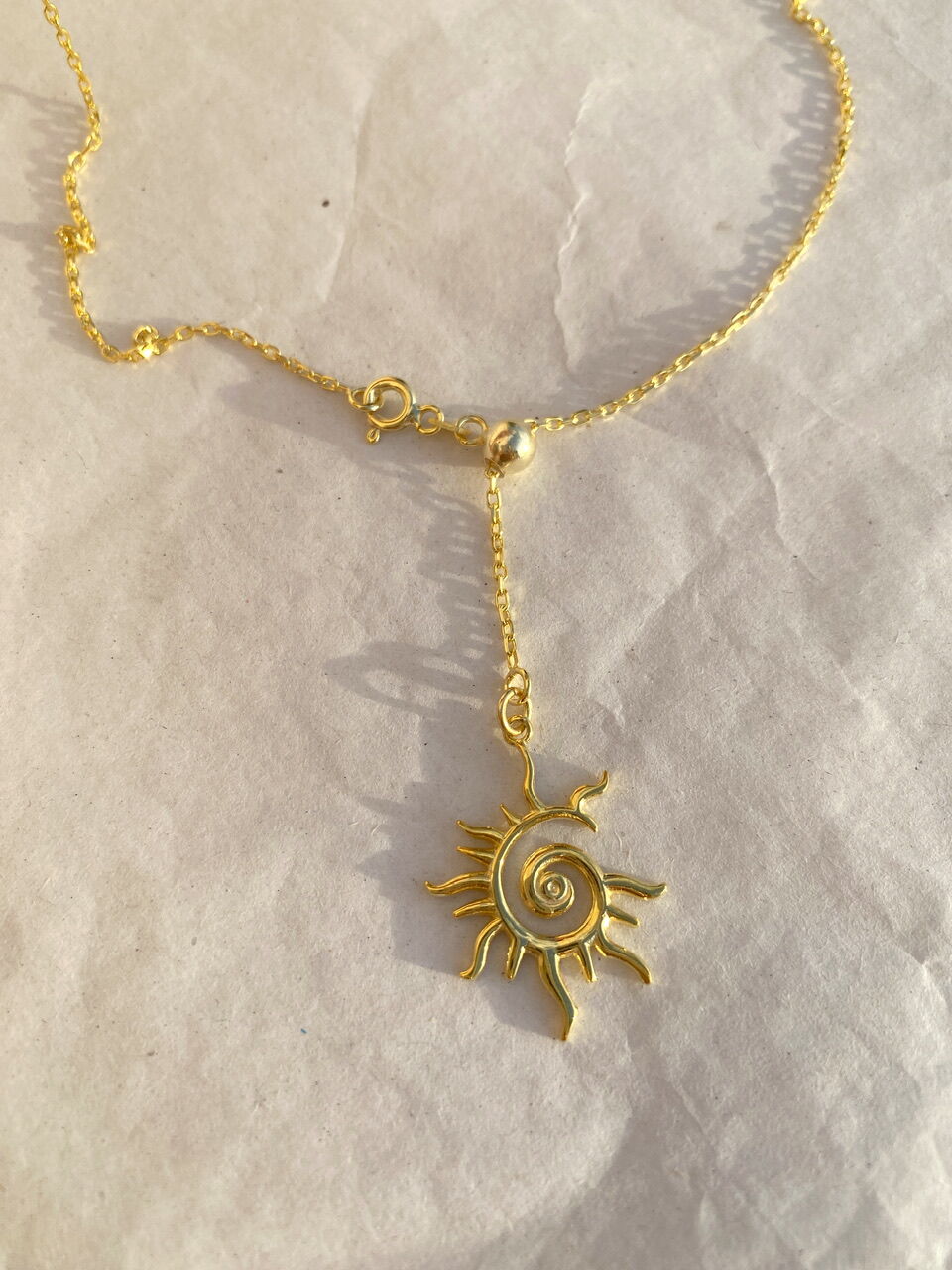 925 Gümüş | Güneş Figürlü Ayarlanabilir Asansör Zincir Kolye (İnce Zincir)