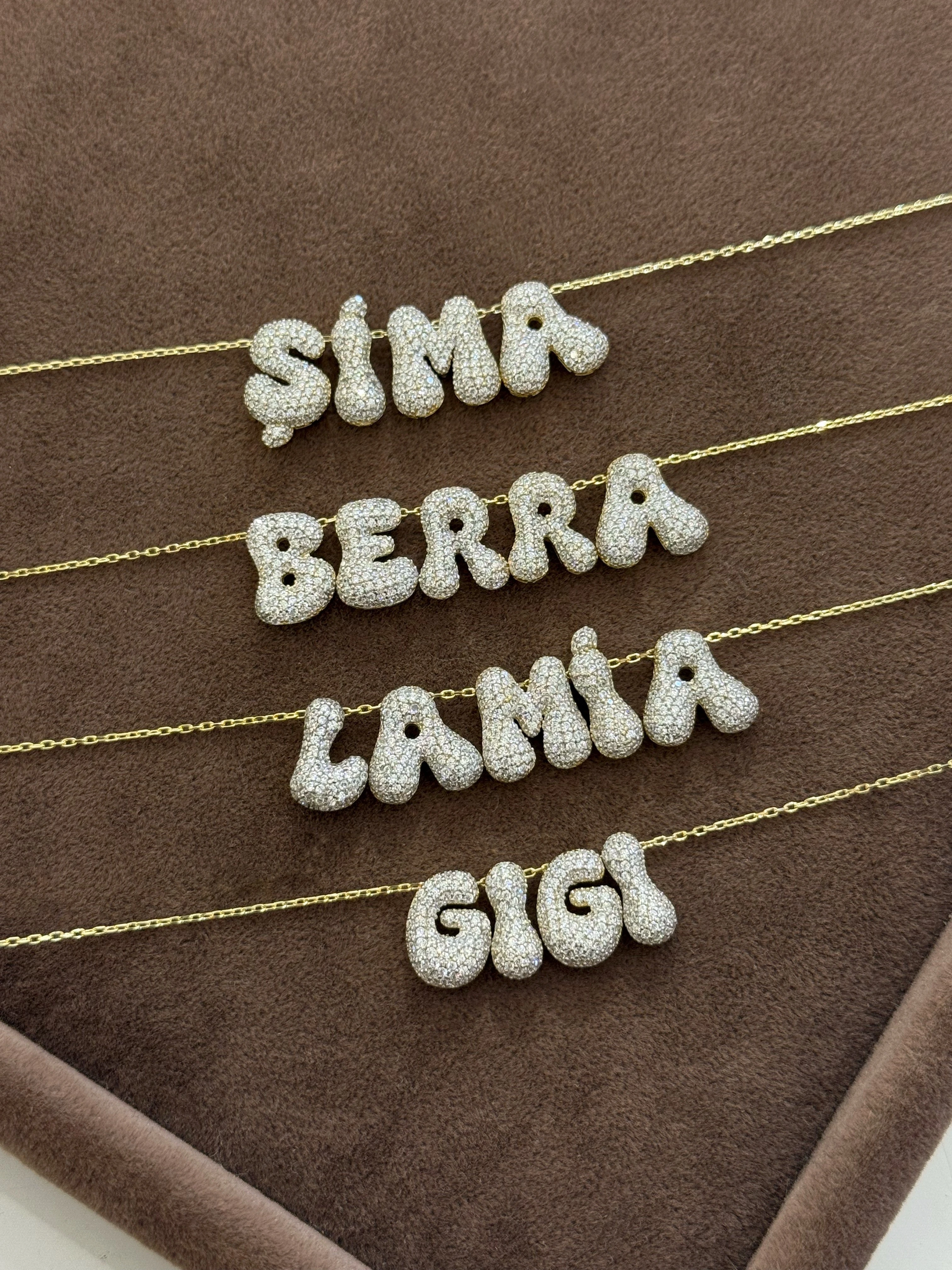 925 Gümüş | İstediğini Yazdır 3 Boyutlu Taşlı Mini Bubble Kolye