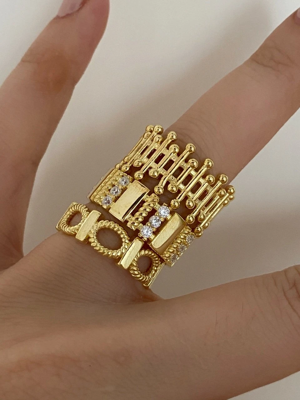 925 Gümüş | Taşlı Vintage Şerit Yüzük