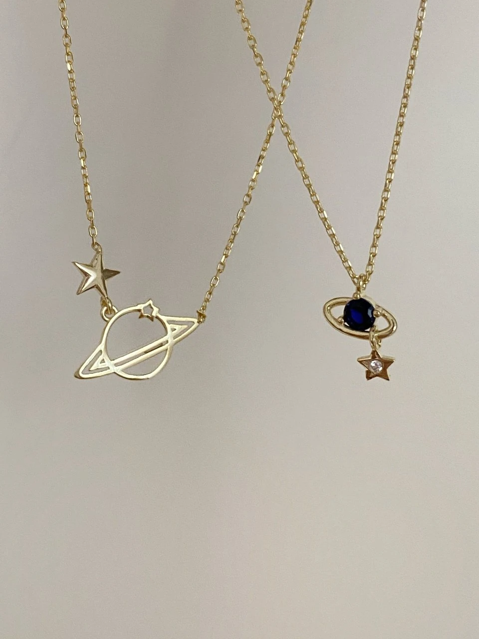 925 Gümüş | Lacivert Taşlı Mini Satürn Kolye