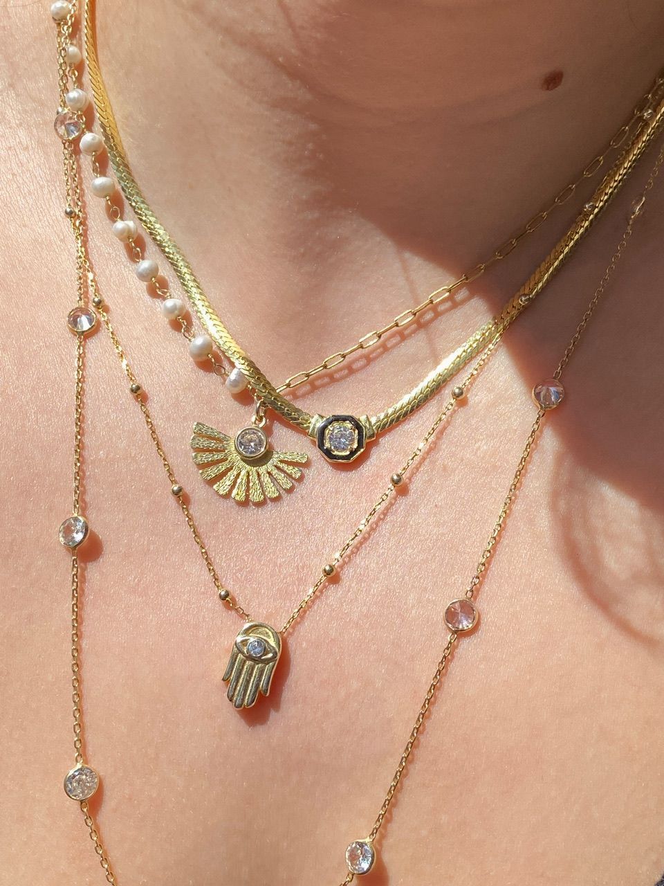 925 Gümüş | Taşlı Yassı Zincir (Serenay Kolyesi)