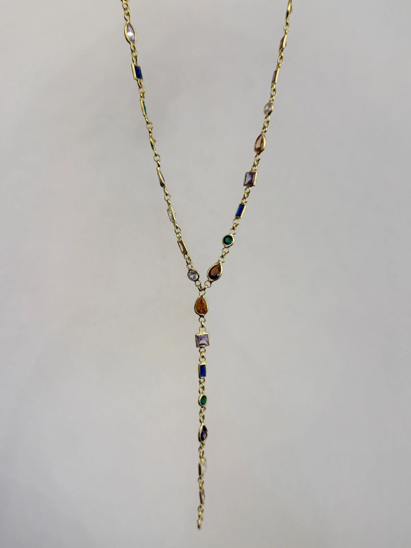 925 Gümüş | Renkli Asimetrik Taşlı Y Zincir Kolye