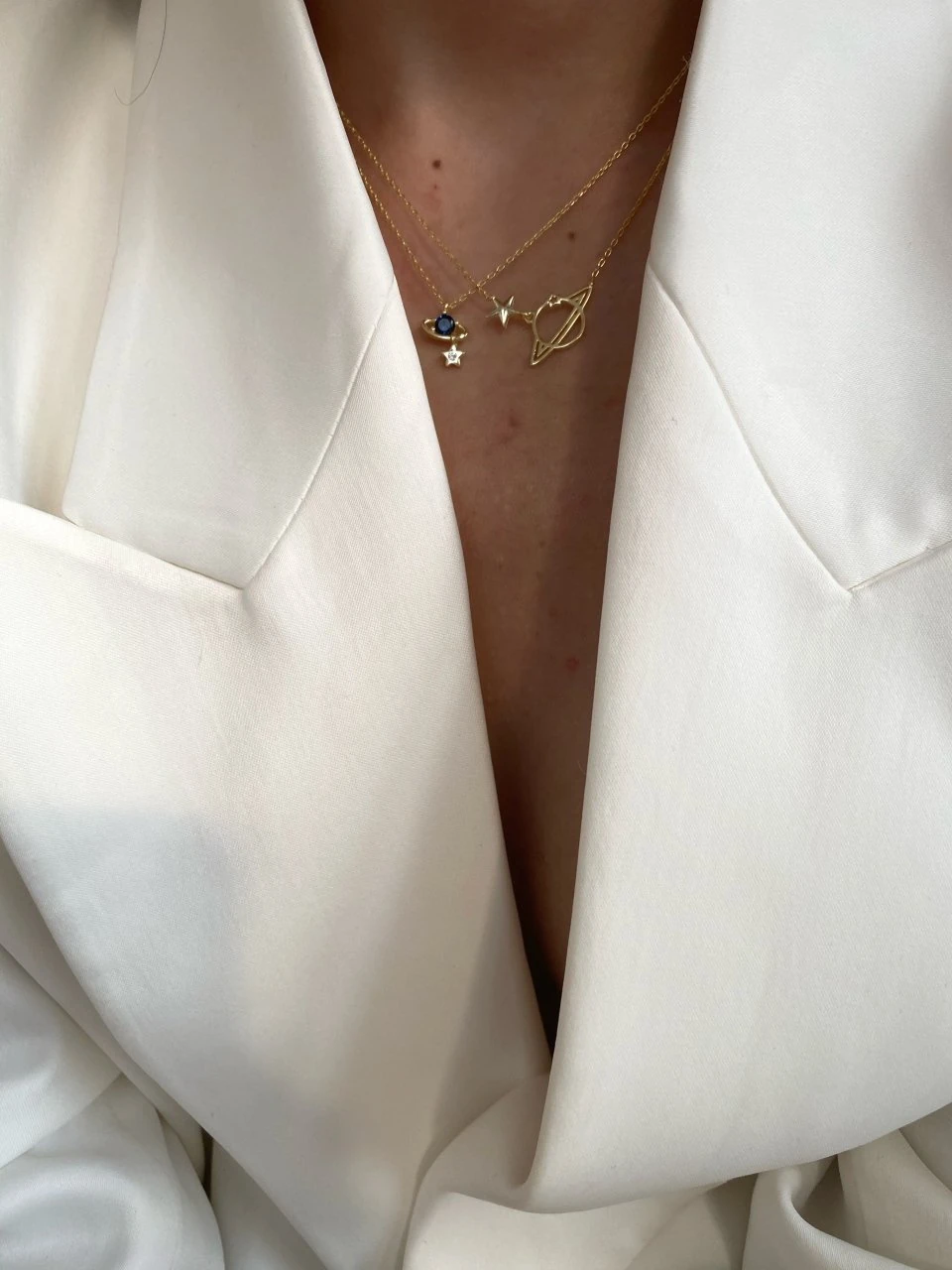 925 Gümüş | Lacivert Taşlı Mini Satürn Kolye