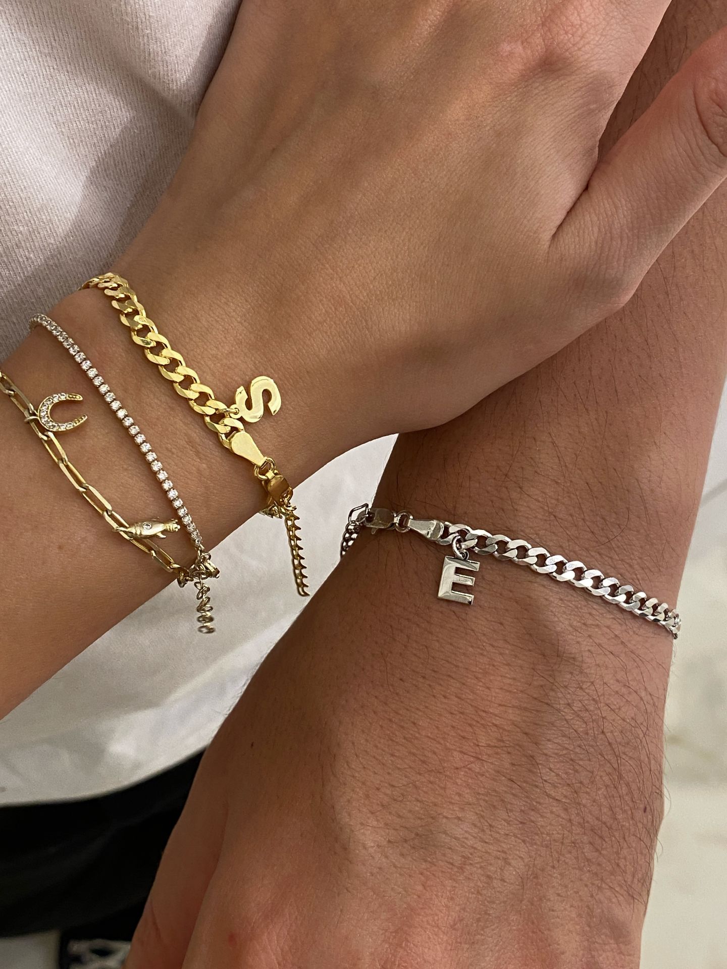 925 Gümüş | Harf Charmlı Unisex Kalın Gurmet Bileklik