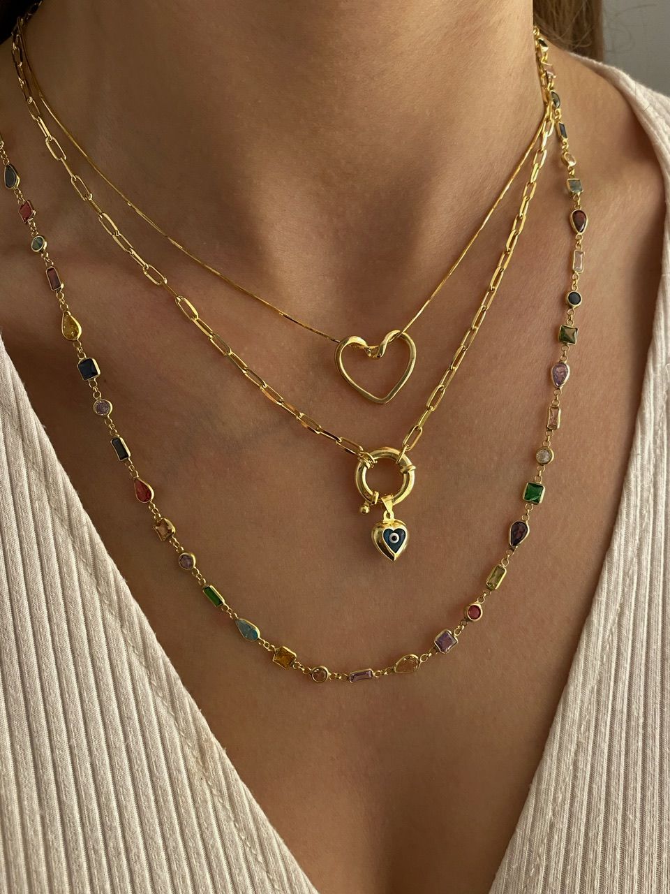 925 Gümüş | Renkli Asimetrik Taşlı Zincir
