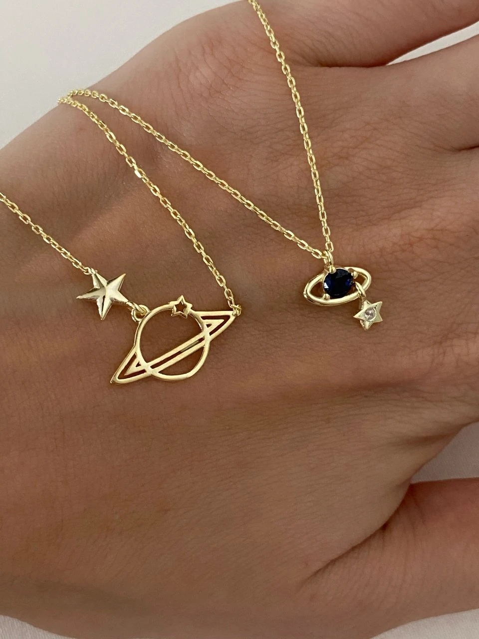 925 Gümüş | Lacivert Taşlı Mini Satürn Kolye