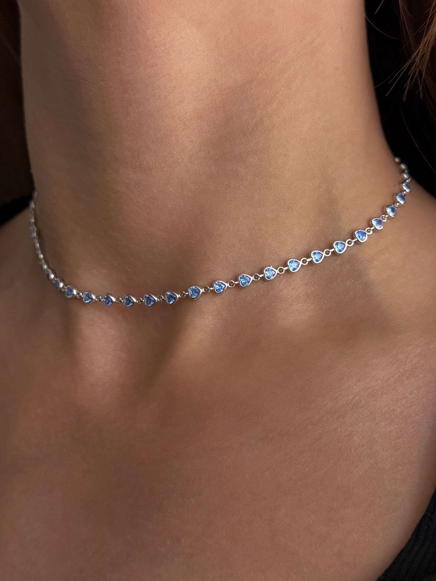 925 Gümüş | Akuamarin Taşlı Kalp Choker Kolye