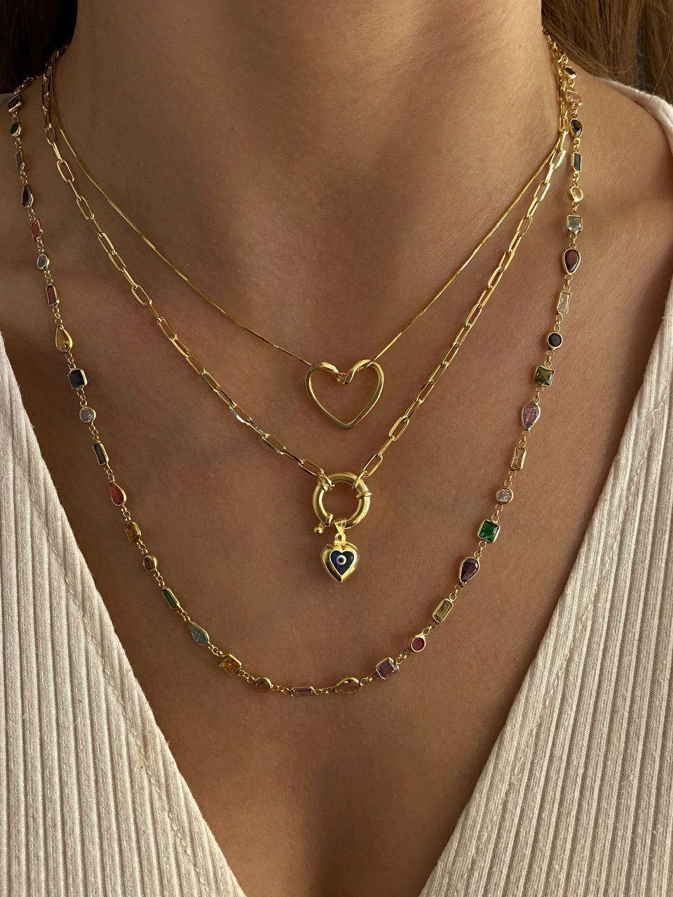 925 Gümüş | Renkli Asimetrik Taşlı Zincir