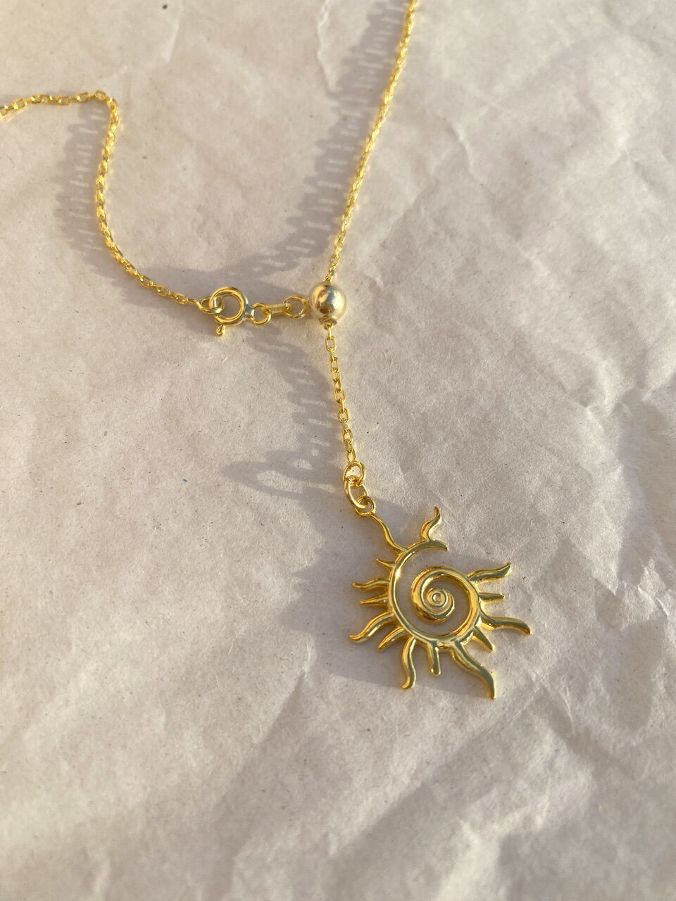 925 Gümüş | Güneş Figürlü Ayarlanabilir Asansör Zincir Kolye (İnce Zincir)
