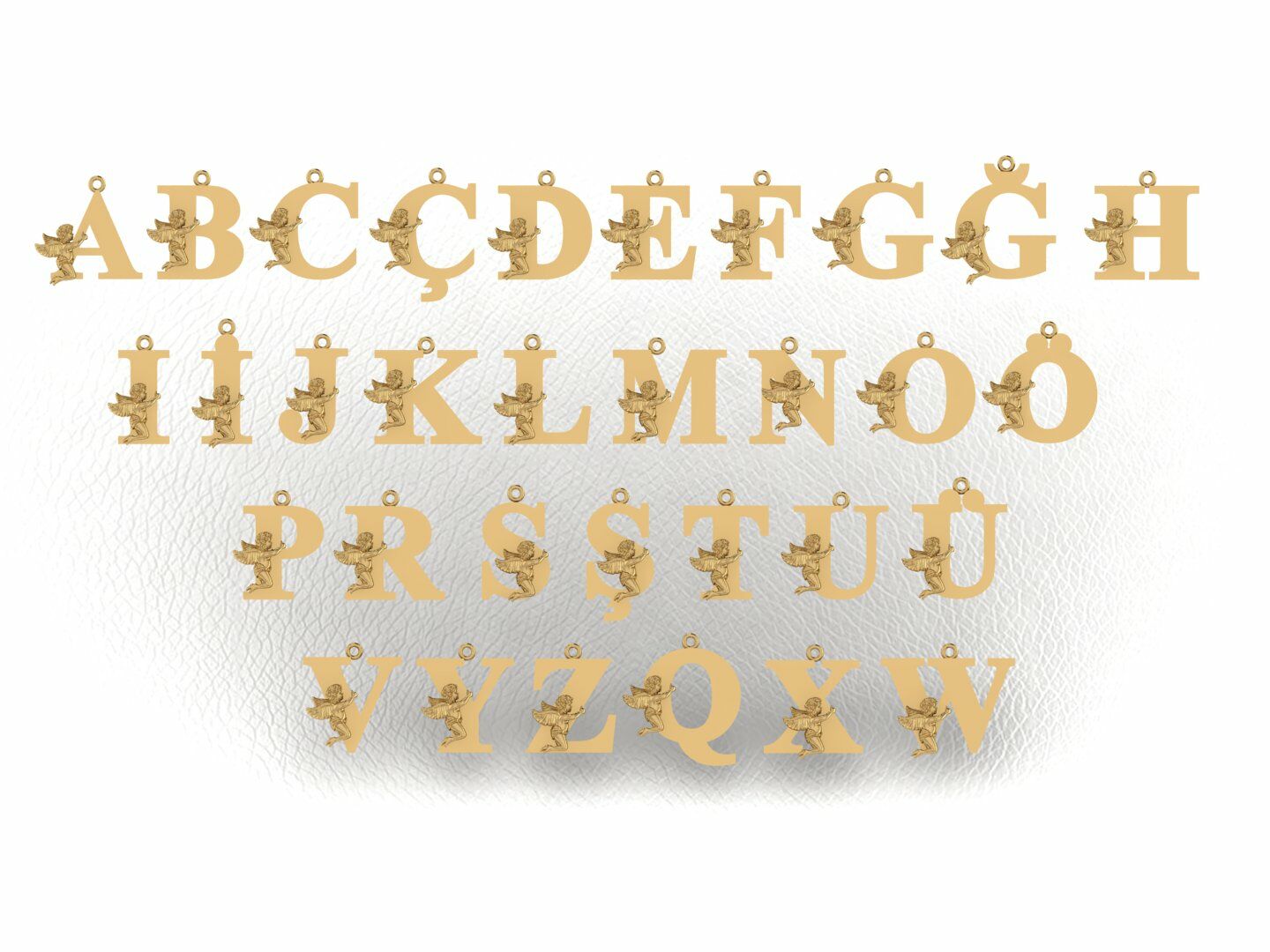 925 Gümüş | Unisex Melek Detaylı 3 Boyutlu Harf Kolye