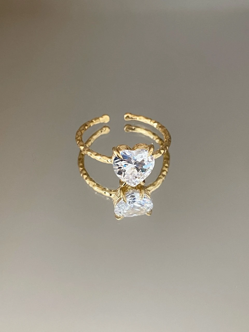 925 Gümüş | Kristal Taşlı Kalp Yüzük