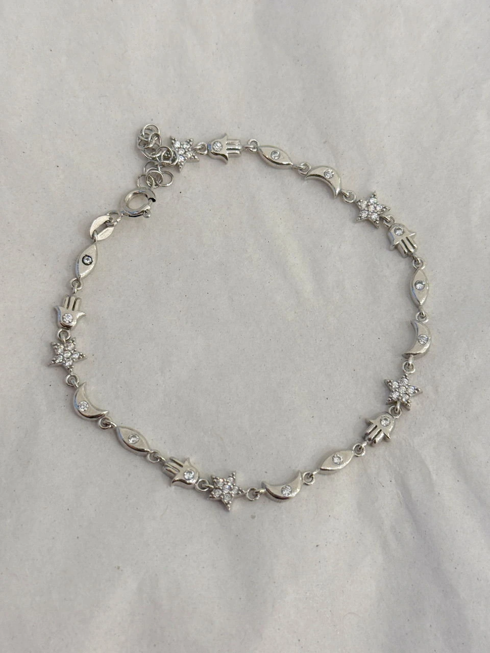 925 Gümüş | Hamsa-Yıldız-Ay-Göz Figürlü Manifest Bileklik