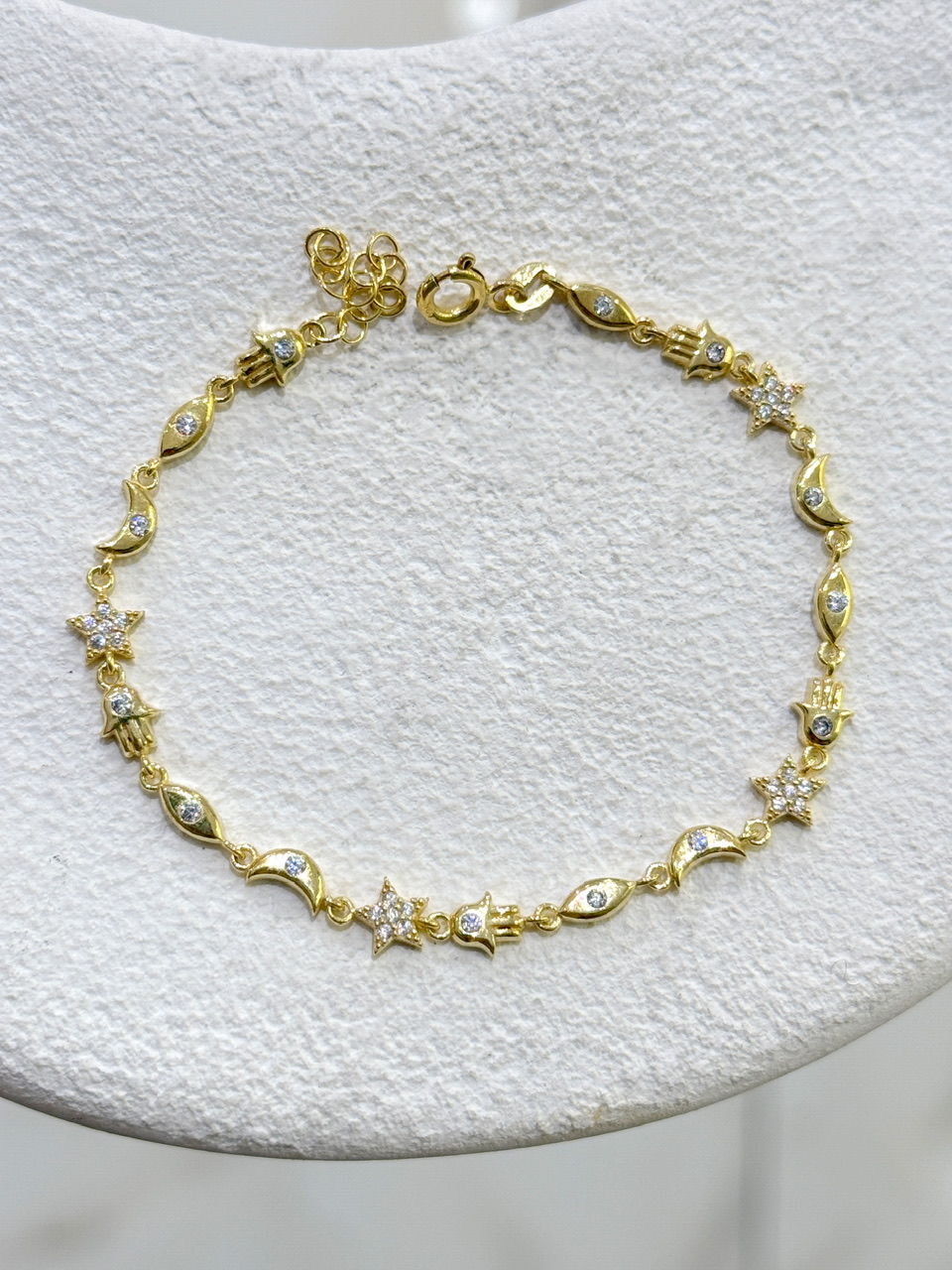 925 Gümüş | Hamsa-Yıldız-Ay-Göz Figürlü Manifest Bileklik