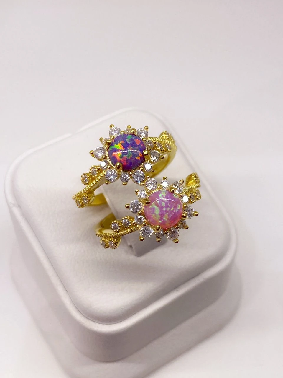 925 Gümüş | Renkli Opal ve Zirkon Taş Detaylı Güneş Yüzük