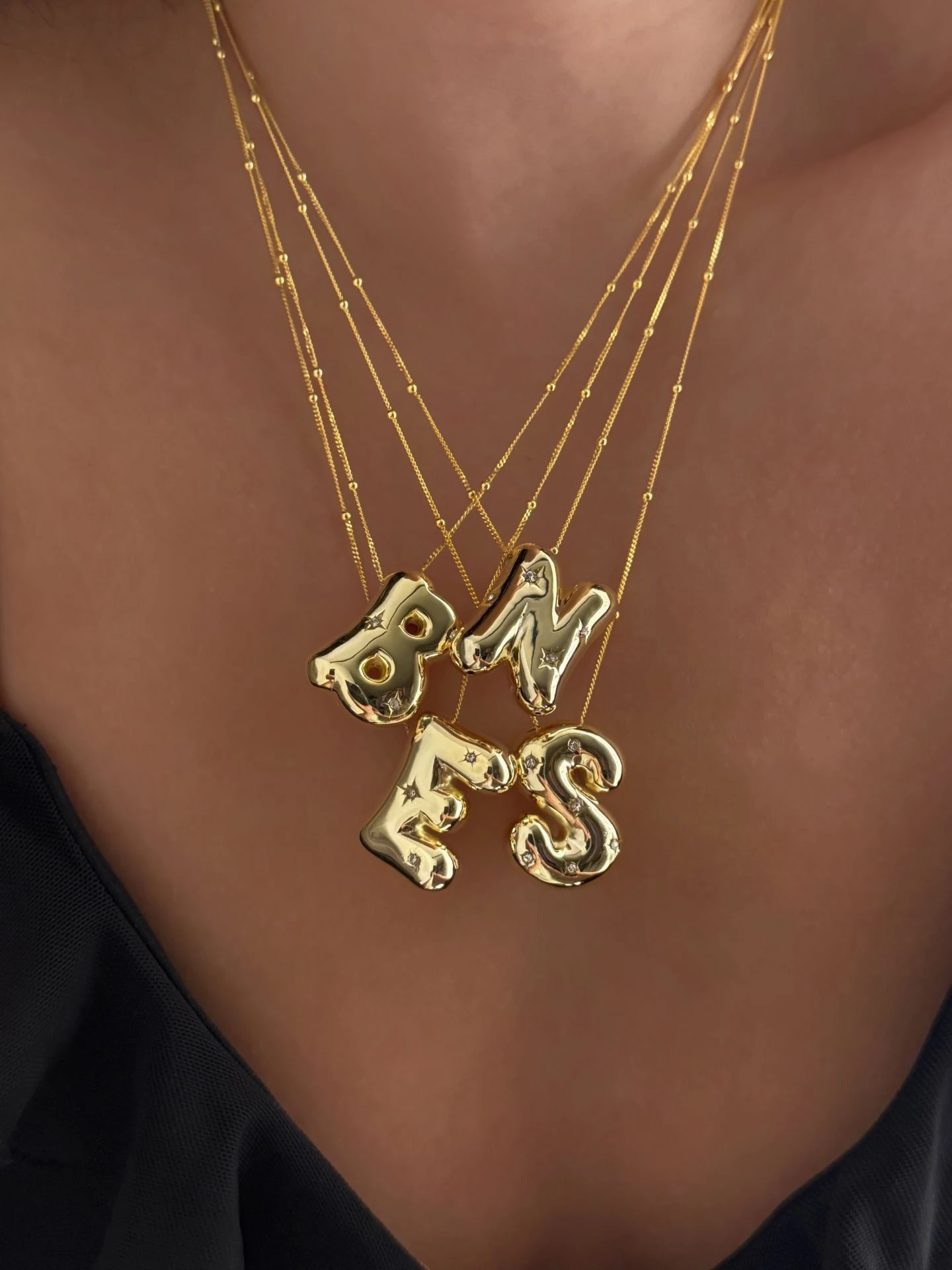 925 Gümüş | Yıldızlı Taş Detaylı 3 Boyutlu Balon Harf Kolye