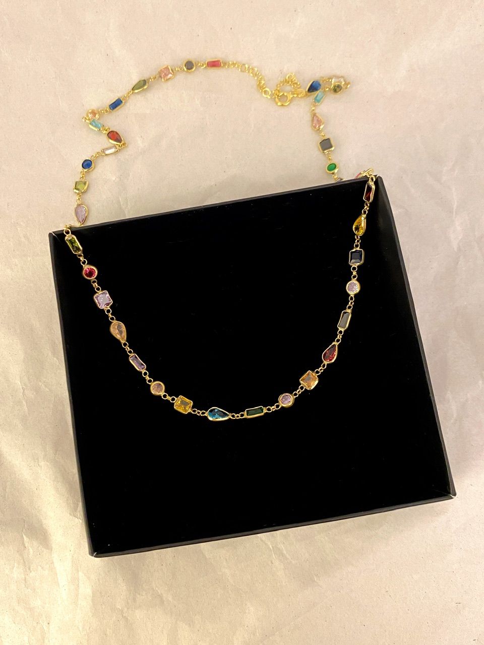 925 Gümüş | Renkli Asimetrik Taşlı Zincir