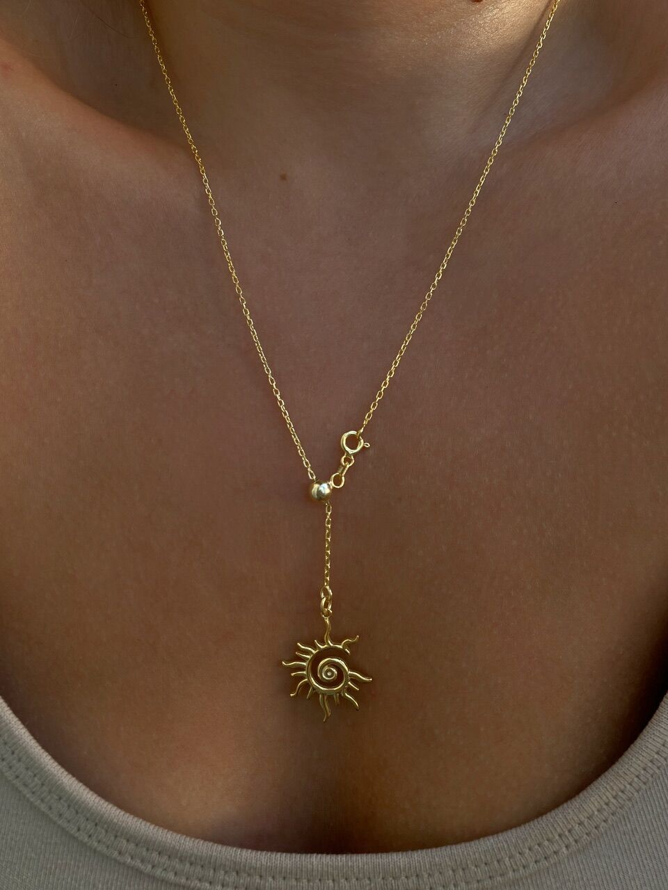 925 Gümüş | Güneş Figürlü Ayarlanabilir Asansör Zincir Kolye (İnce Zincir)