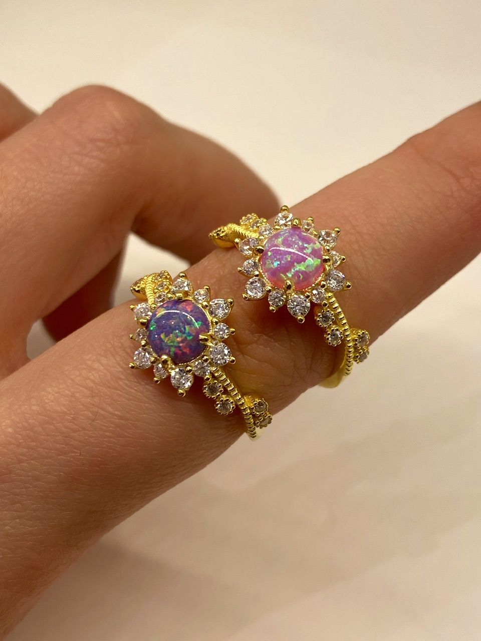 925 Gümüş | Renkli Opal ve Zirkon Taş Detaylı Güneş Yüzük