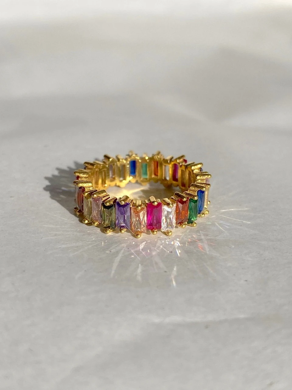 925 Gümüş | Renkli Baget Taşlı Tamtur Yüzük