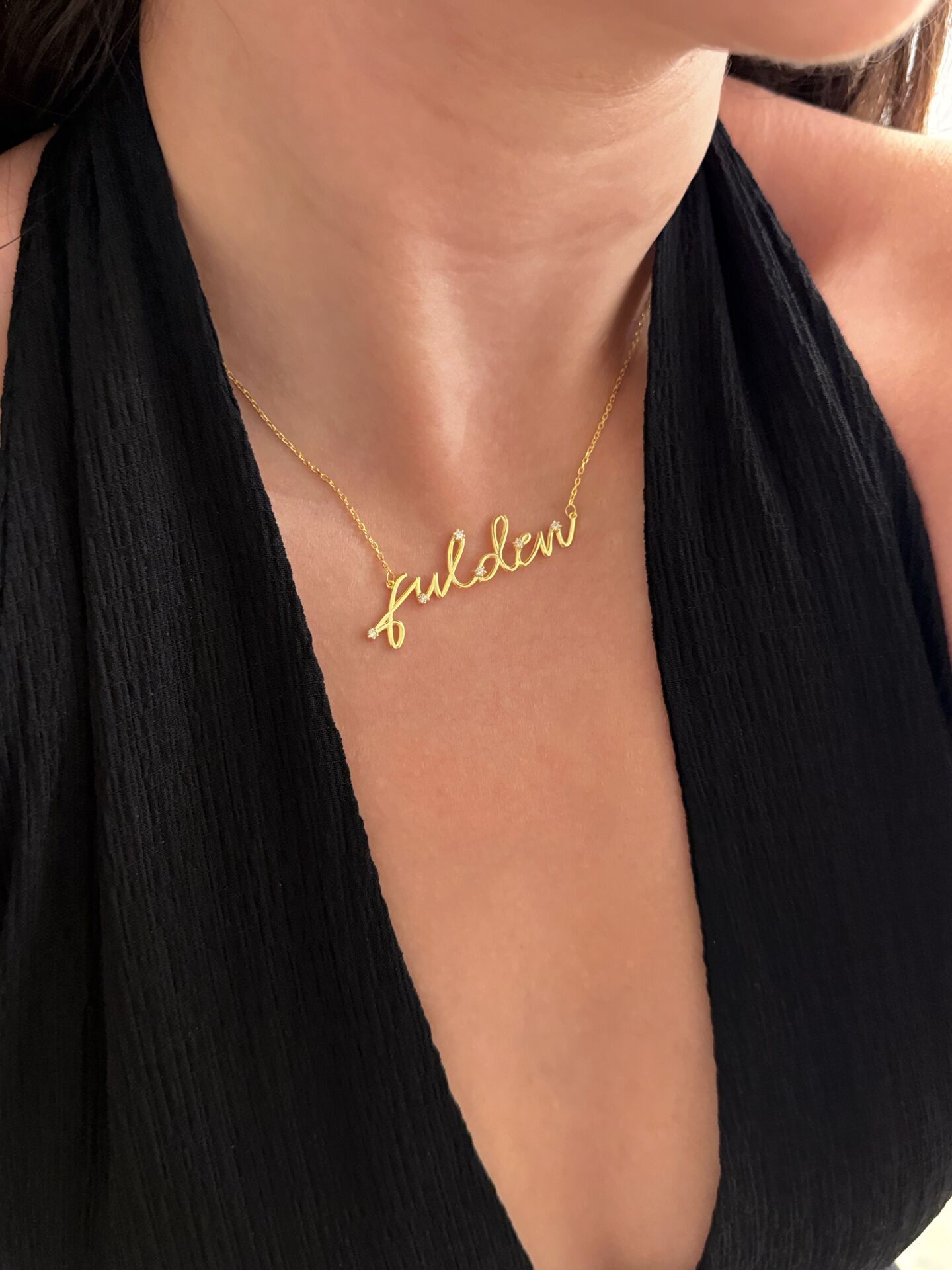 14K ALTIN | 3 Boyutlu 0.05 Karat Pırlanta Detaylı İstediğini Yazdır El Yazısı Kolye