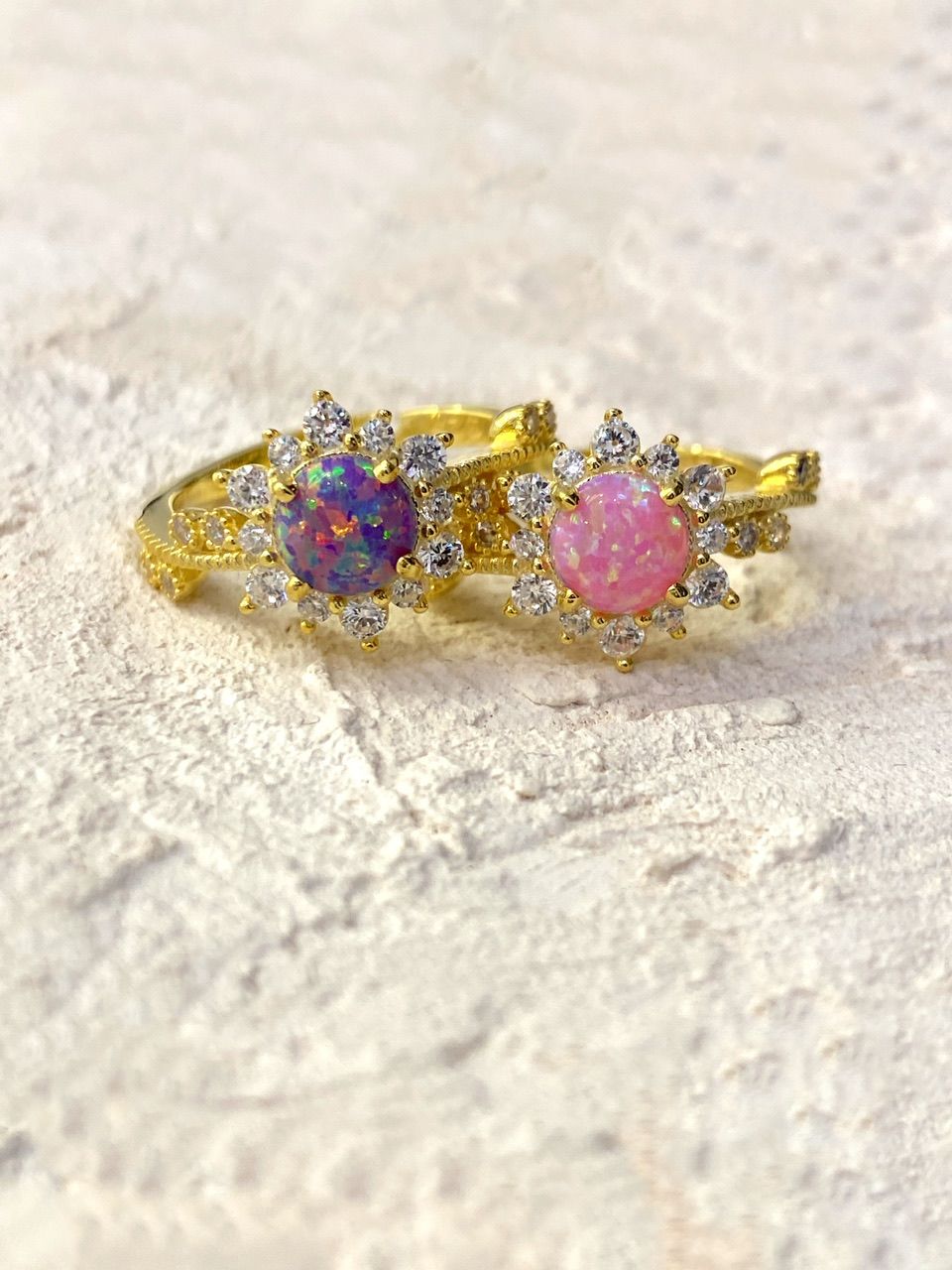 925 Gümüş | Renkli Opal ve Zirkon Taş Detaylı Güneş Yüzük