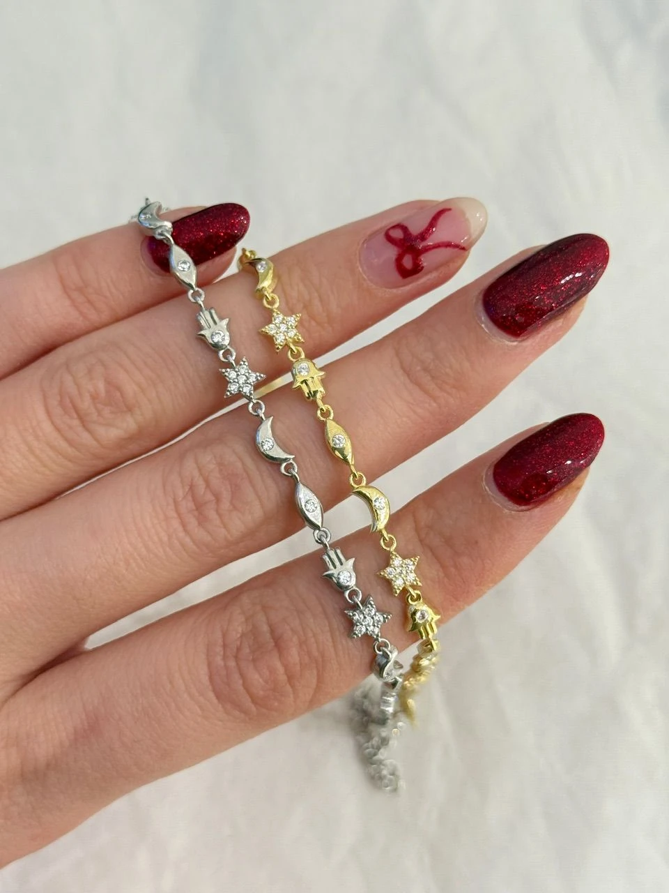 925 Gümüş | Hamsa-Yıldız-Ay-Göz Figürlü Manifest Bileklik