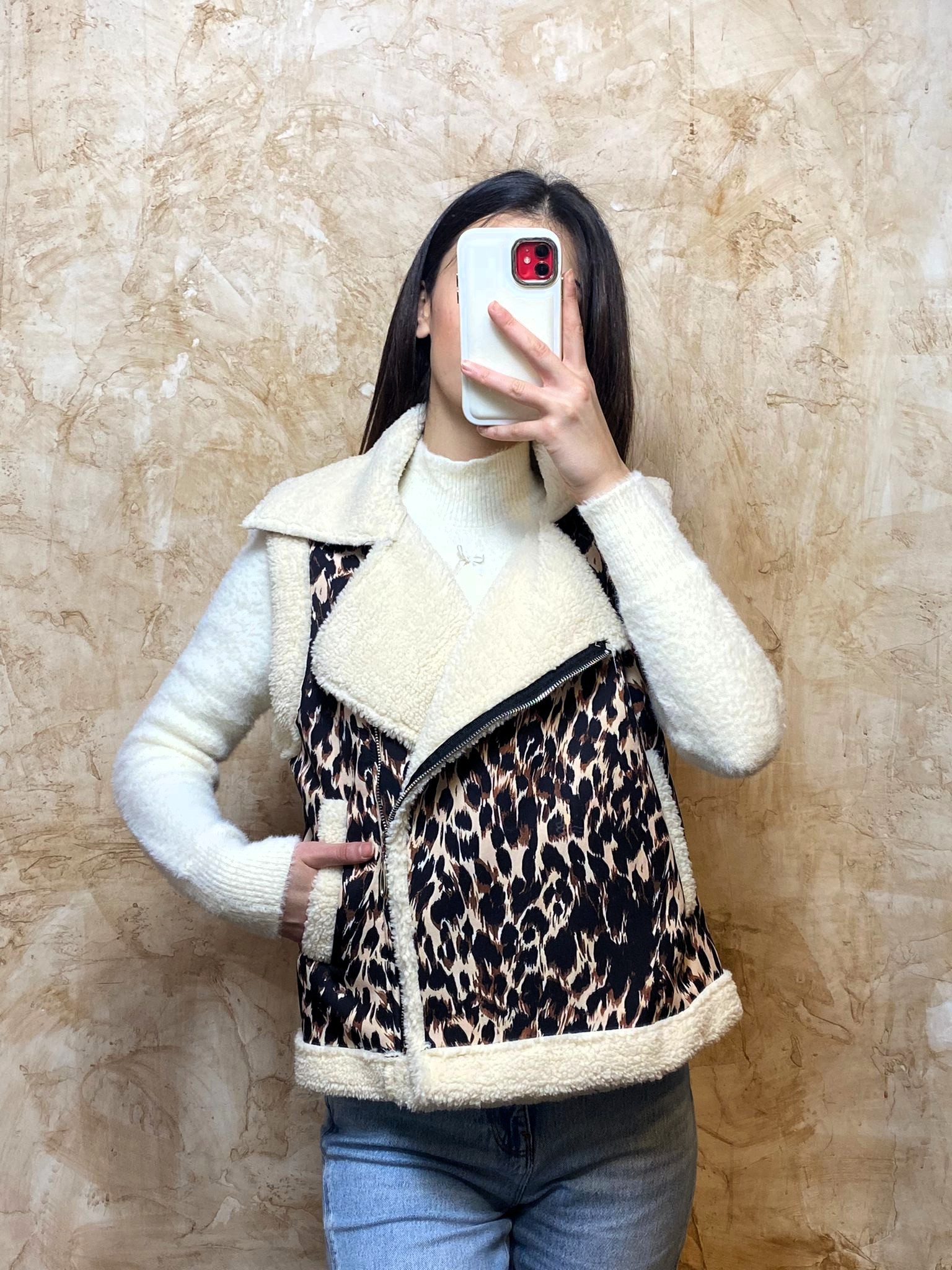 KÜRKLÜ NUBUK YELEK - LEOPAR