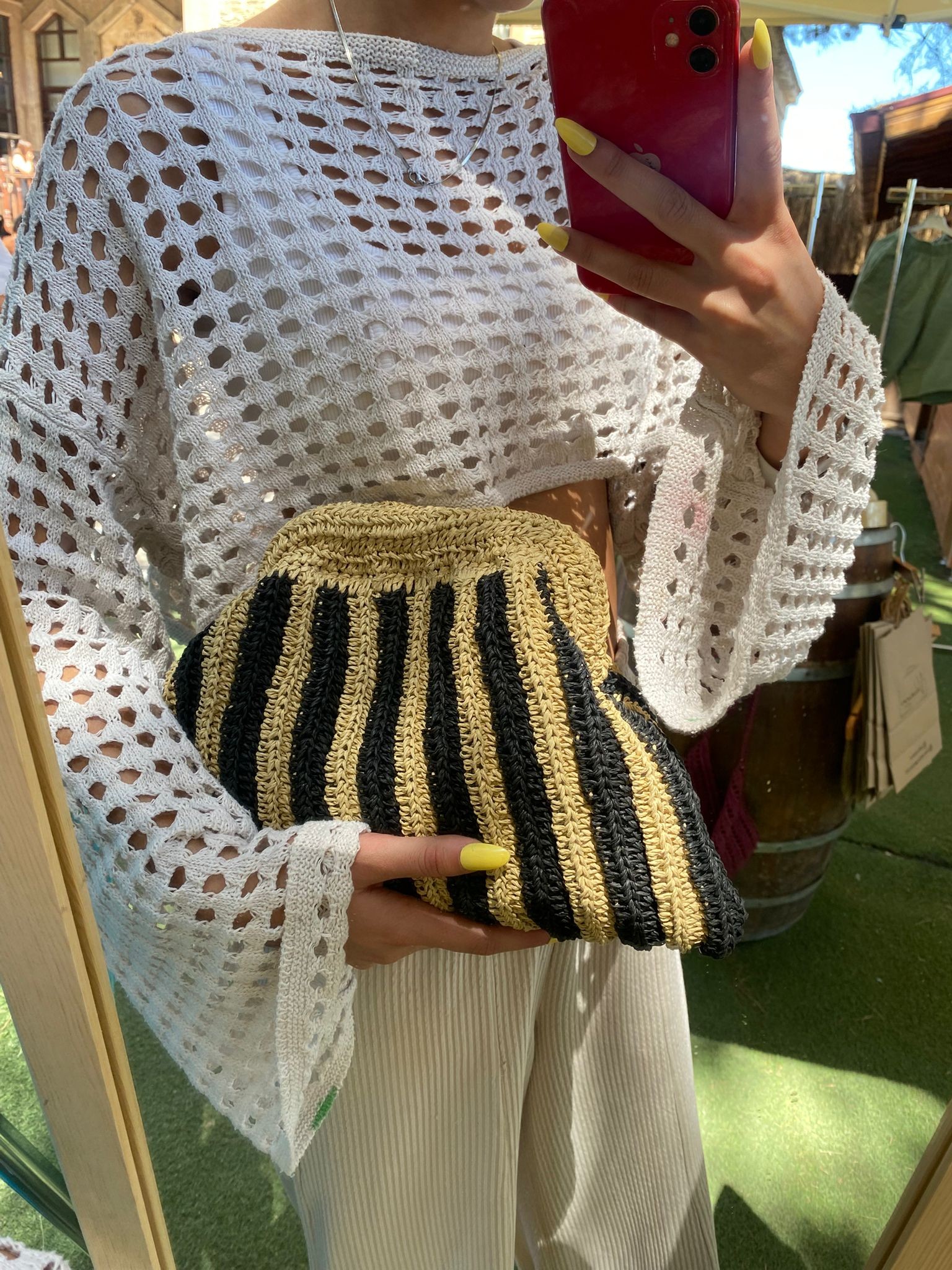 KAĞIT İP EL ÖRMESİ CLUTCH ÇANTA - SİYAH