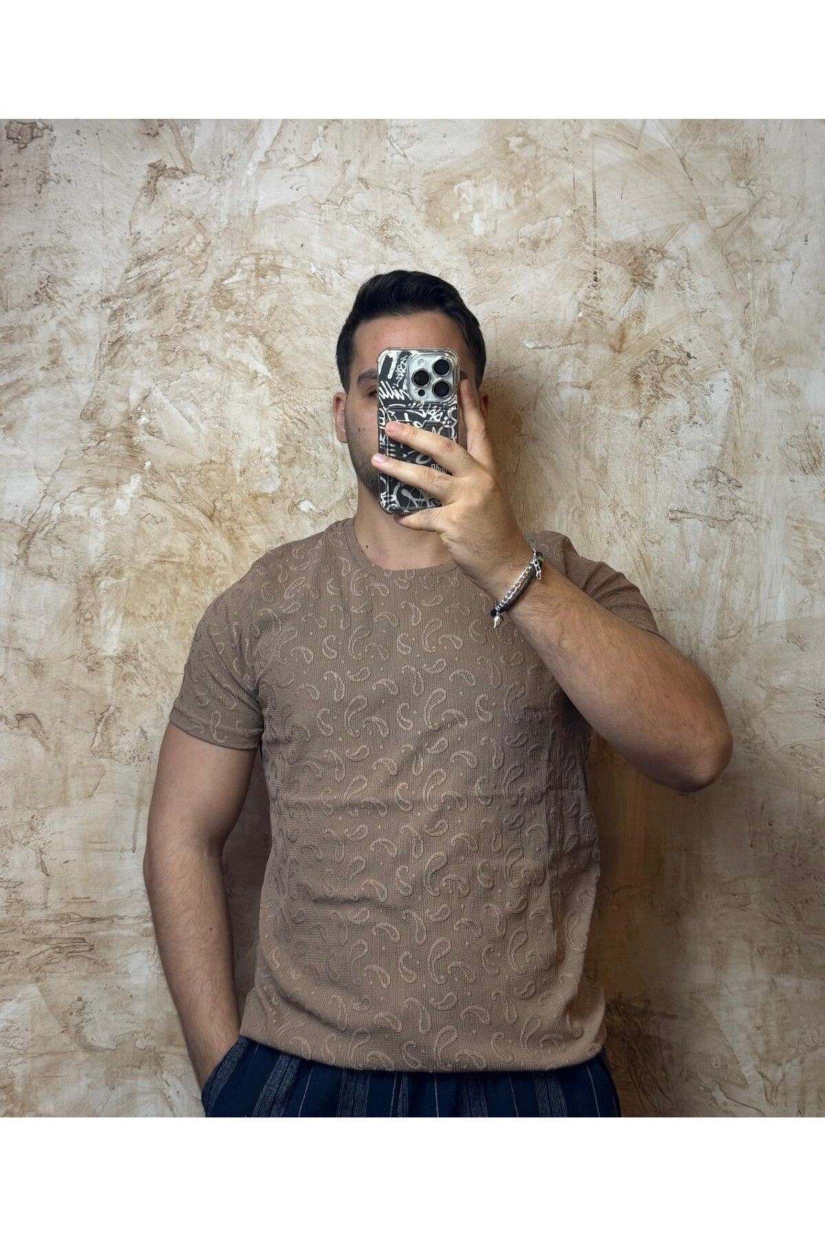 REGULAR ÖRME T-SHİRT - KAHVERENGİ