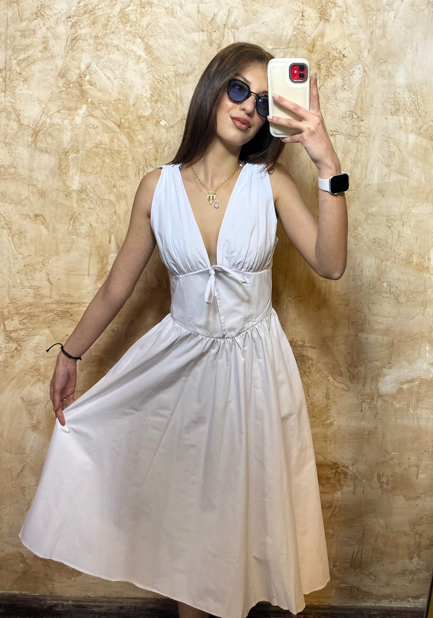 V DEKOLTE MİDİ ELBİSE