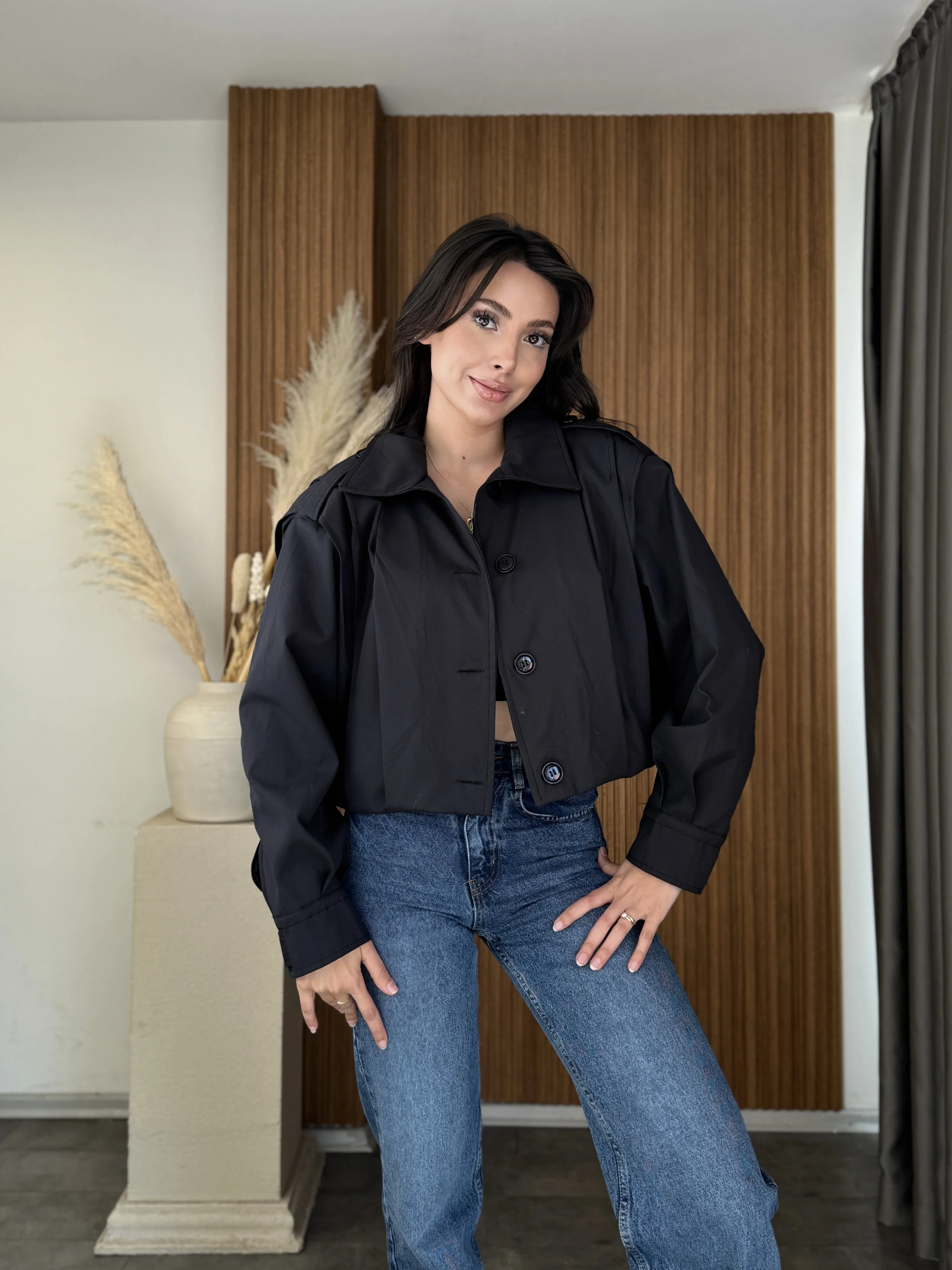 Düğmeli Bomber Trenç