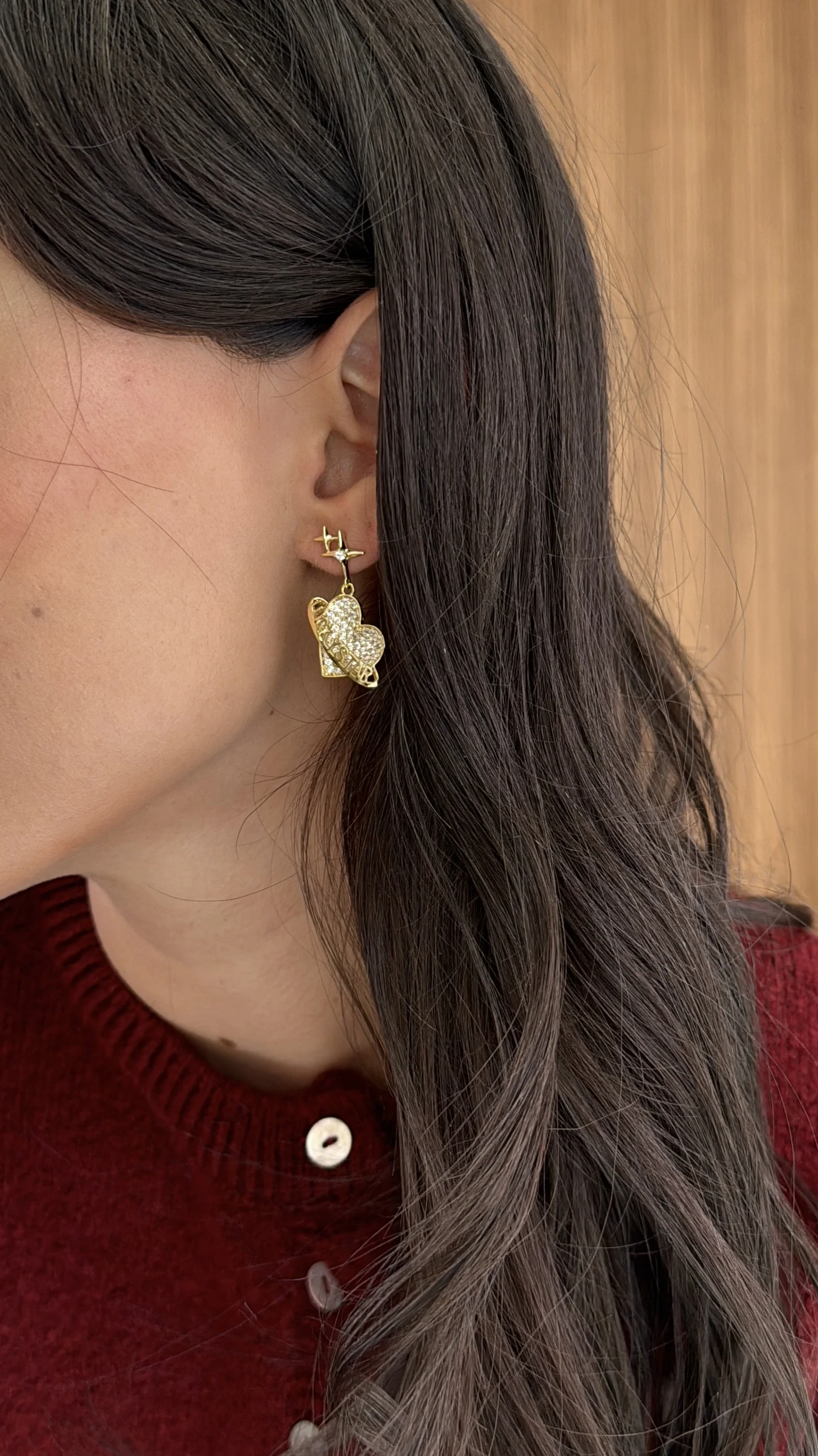 Lucky Star Taşlı Gold Küpe