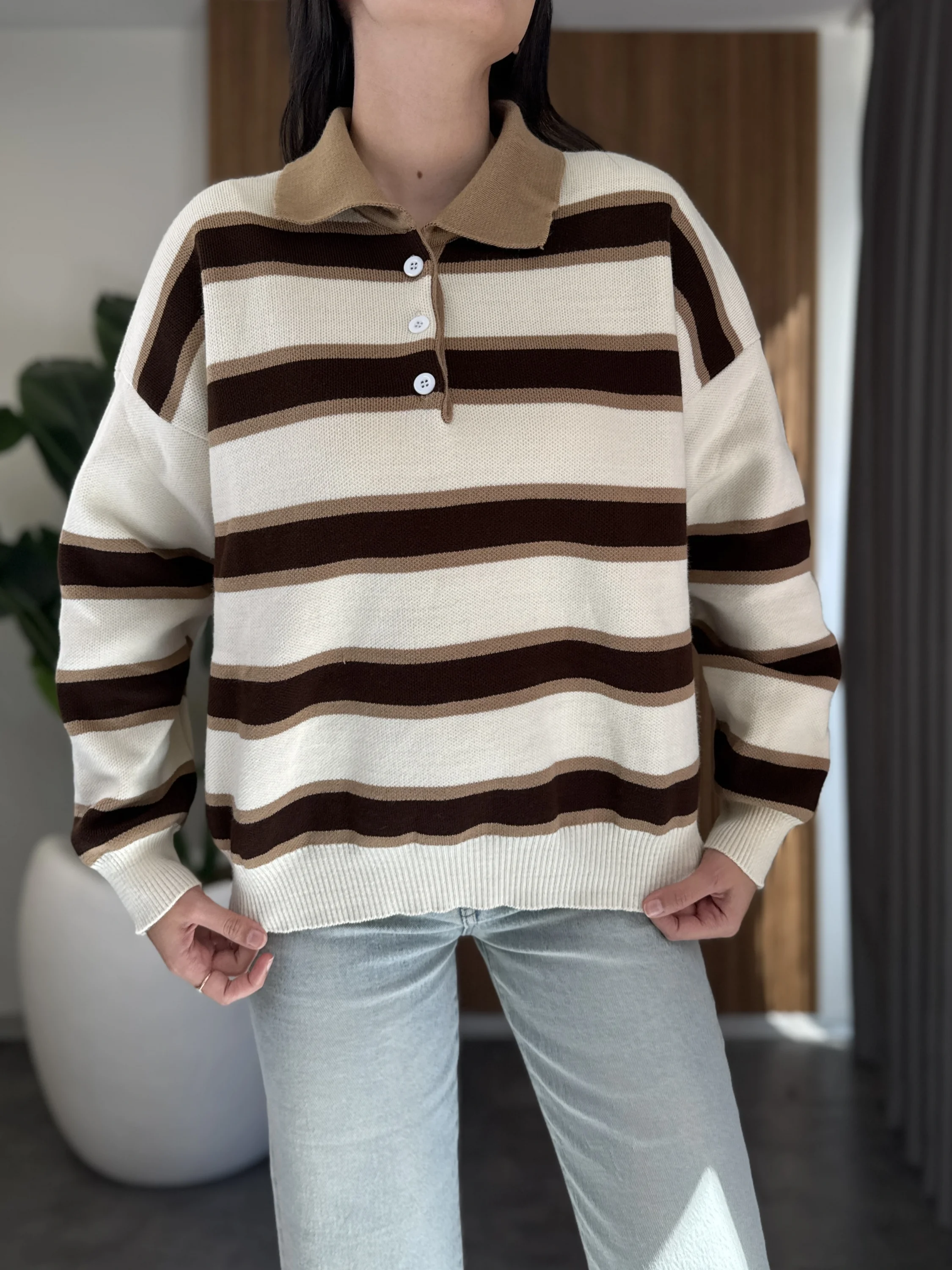 Polo Yaka Çizgili Kazak