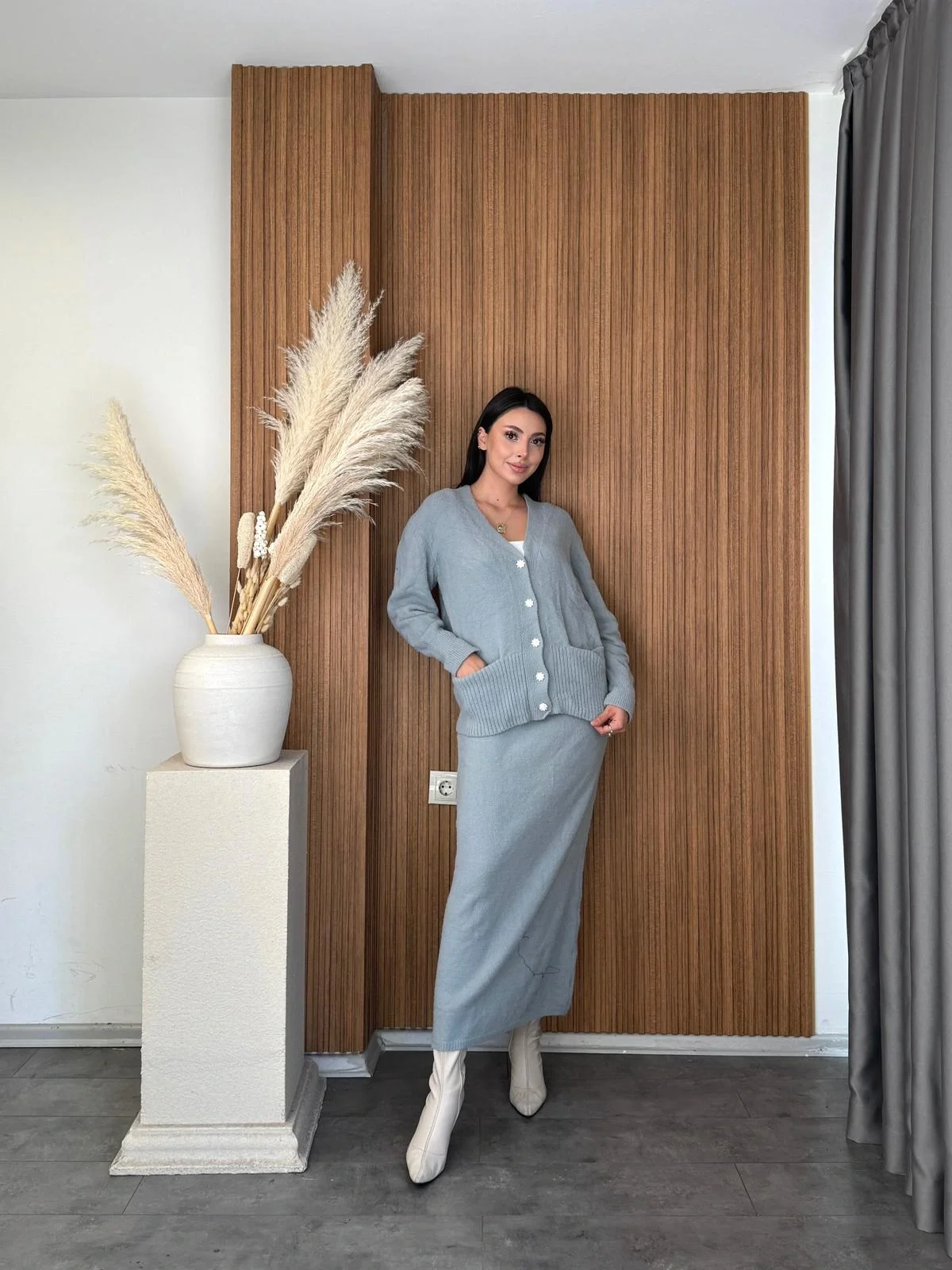 Düğme Detaylı Kaşmir Takım