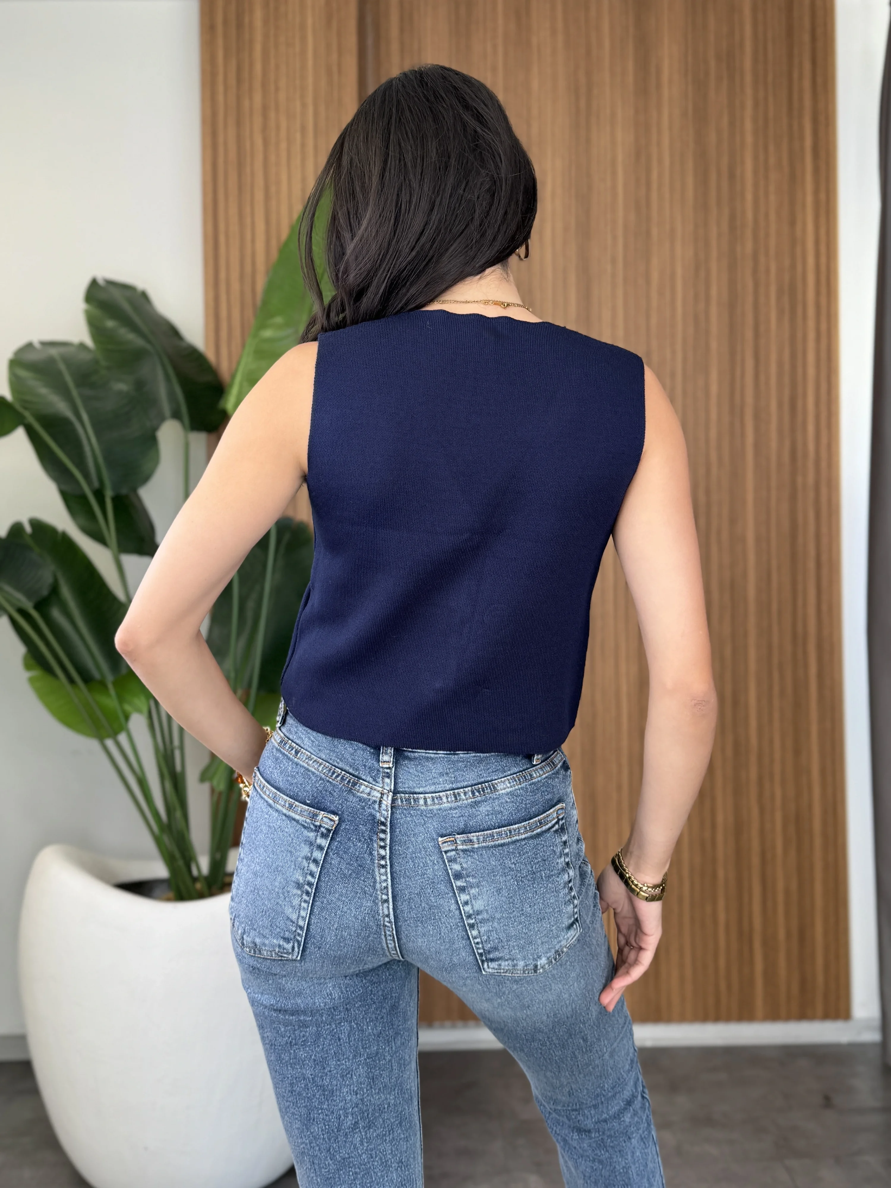 Gold Şık Düğme Detay Yelek