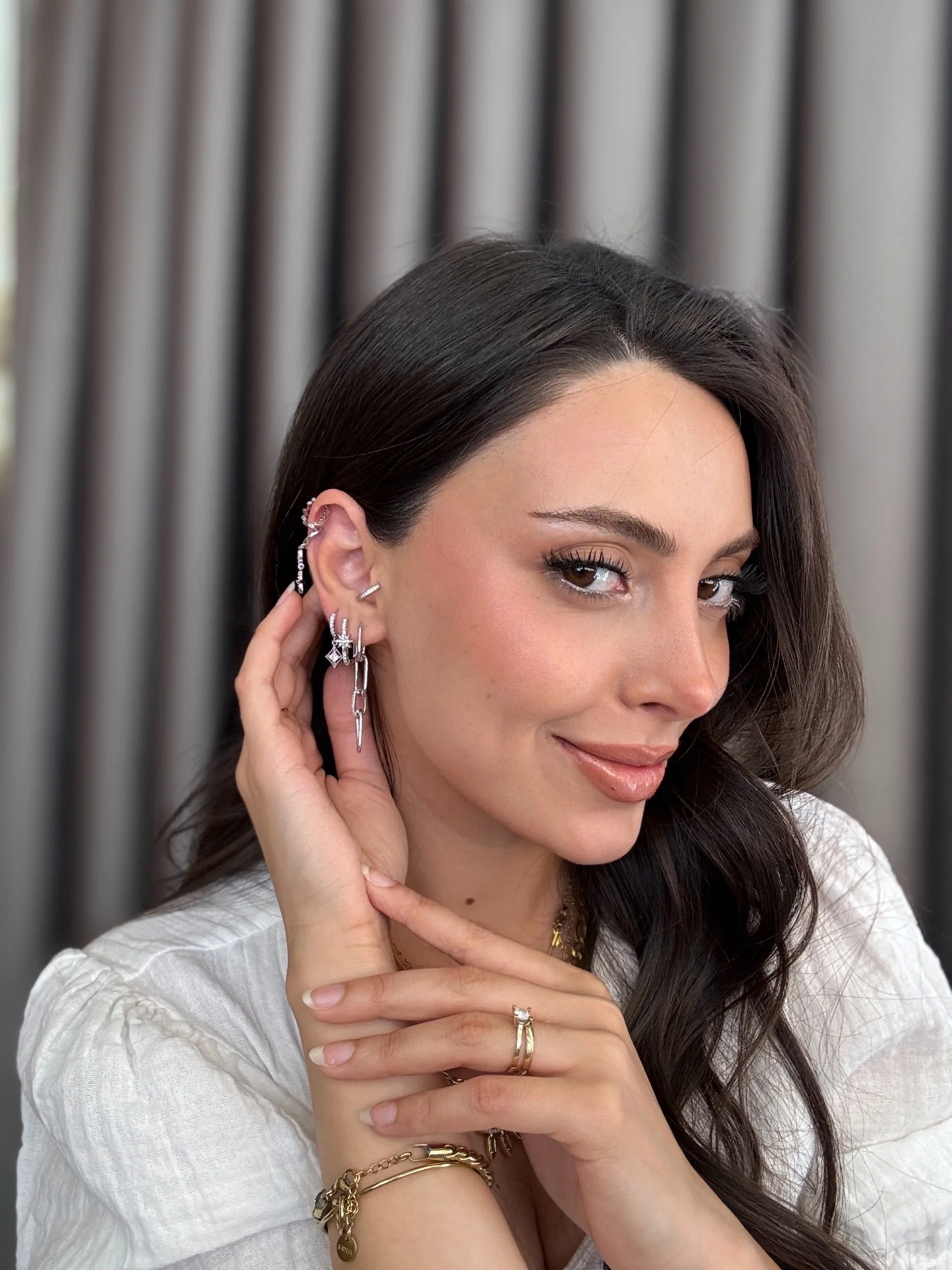 6’lı Gümüş Zincir ve Kuzey Yıldızı Model Küpe Seti