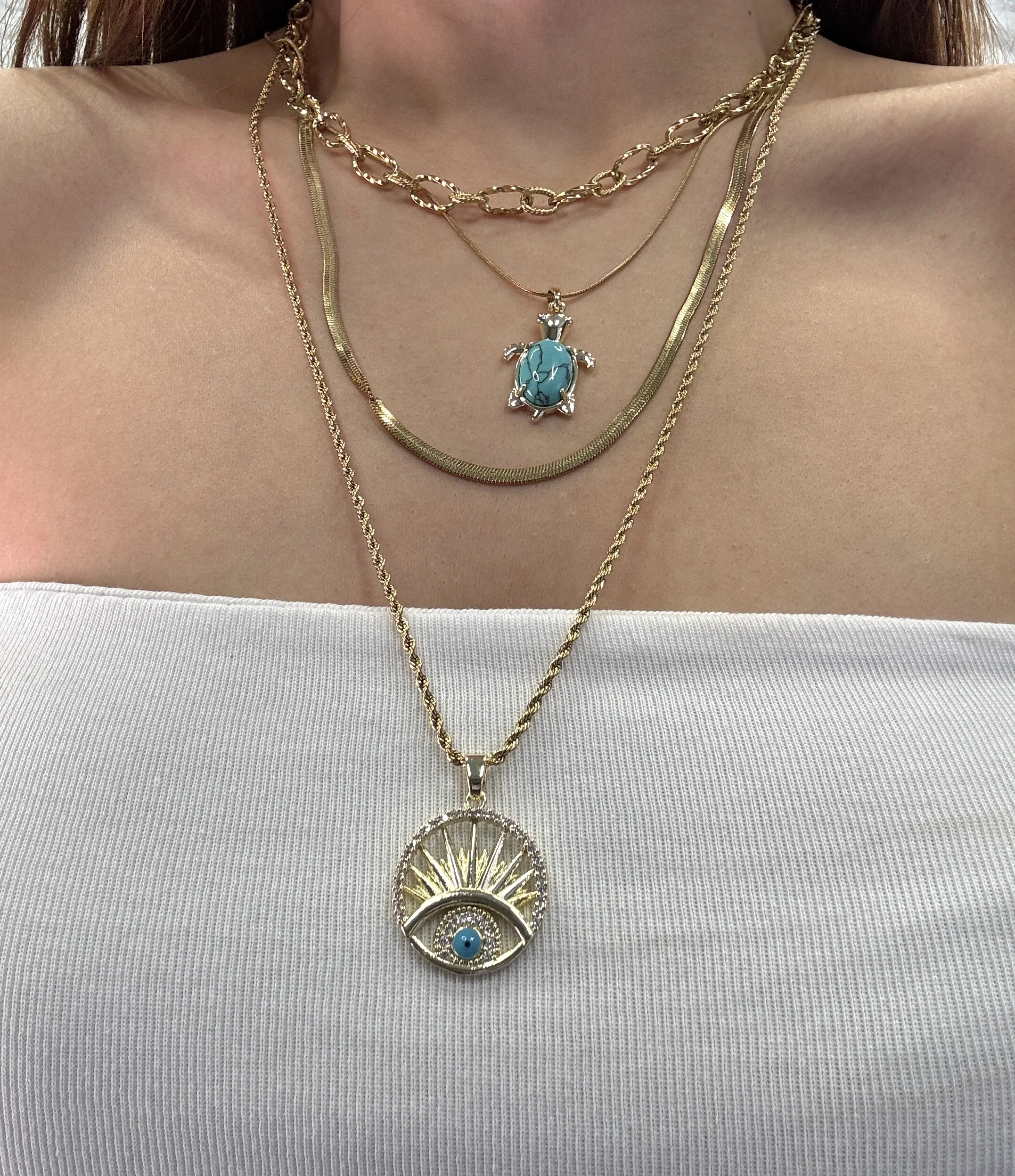 4’lü Göz Ve Kaplumbağa Detaylı Kolye